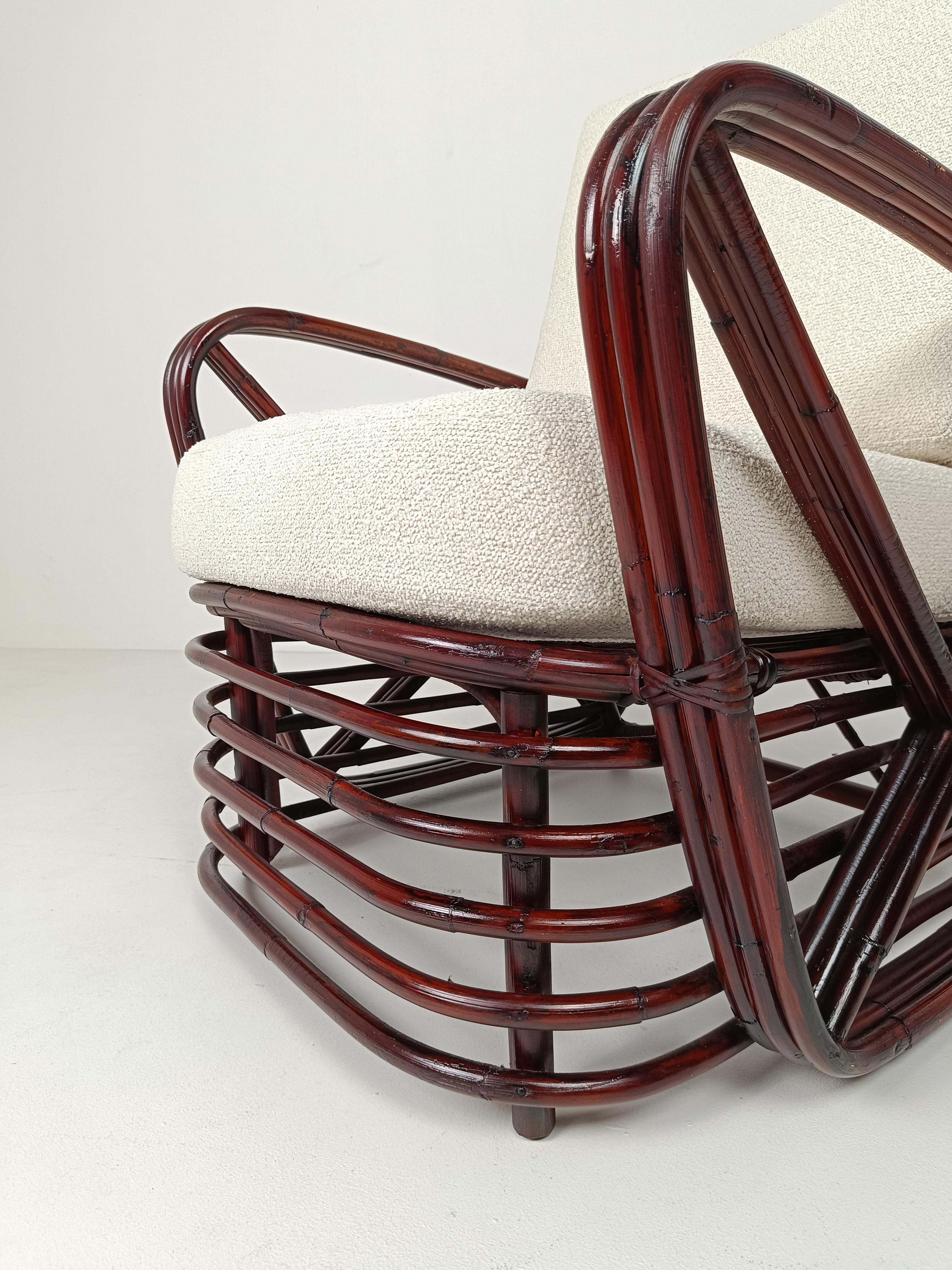 Una tumbona vintage de bambú, ratán y caña al estilo de Paul Frankl, años 50 en venta 3
