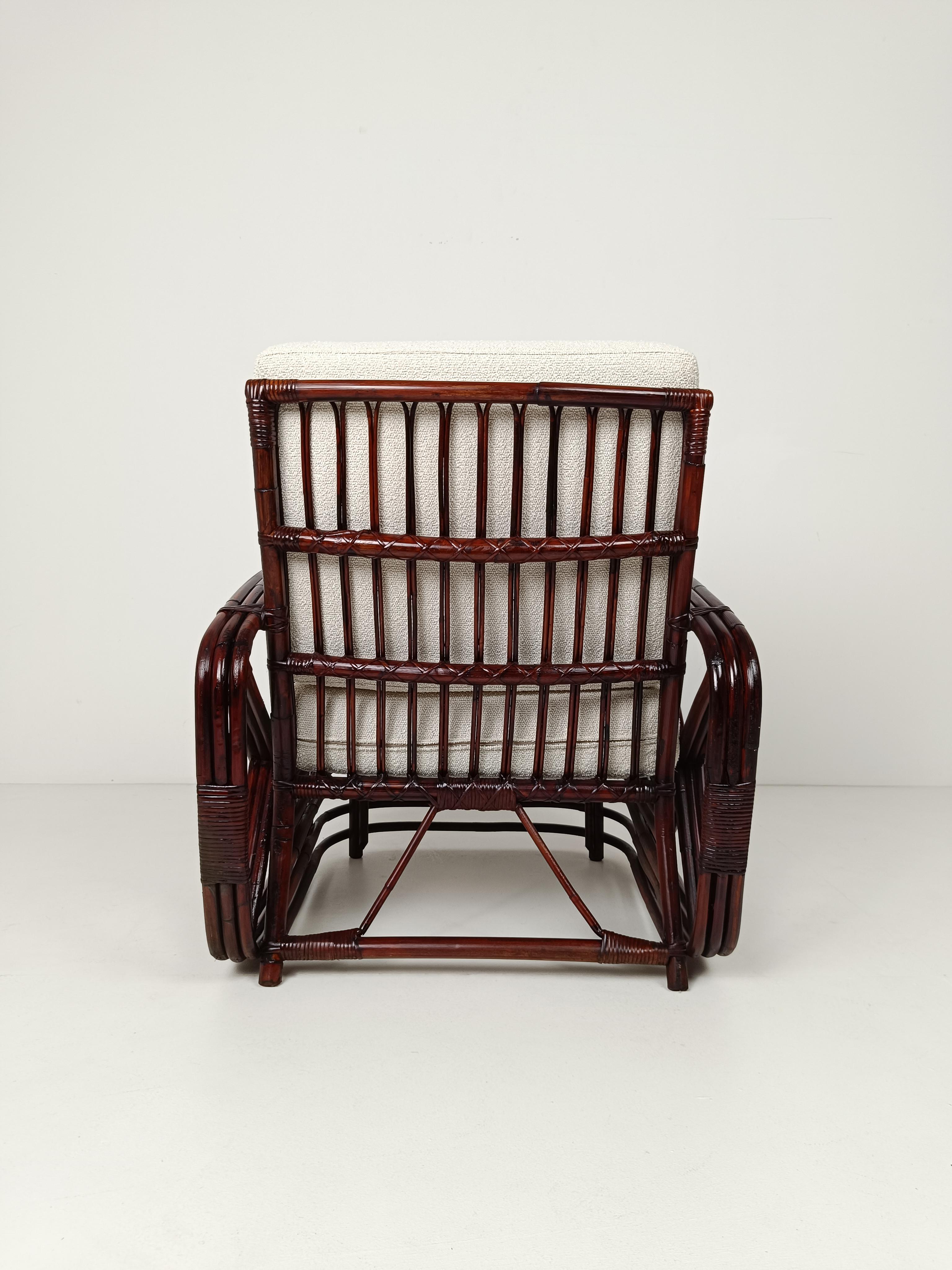 Una tumbona vintage de bambú, ratán y caña al estilo de Paul Frankl, años 50 en venta 4