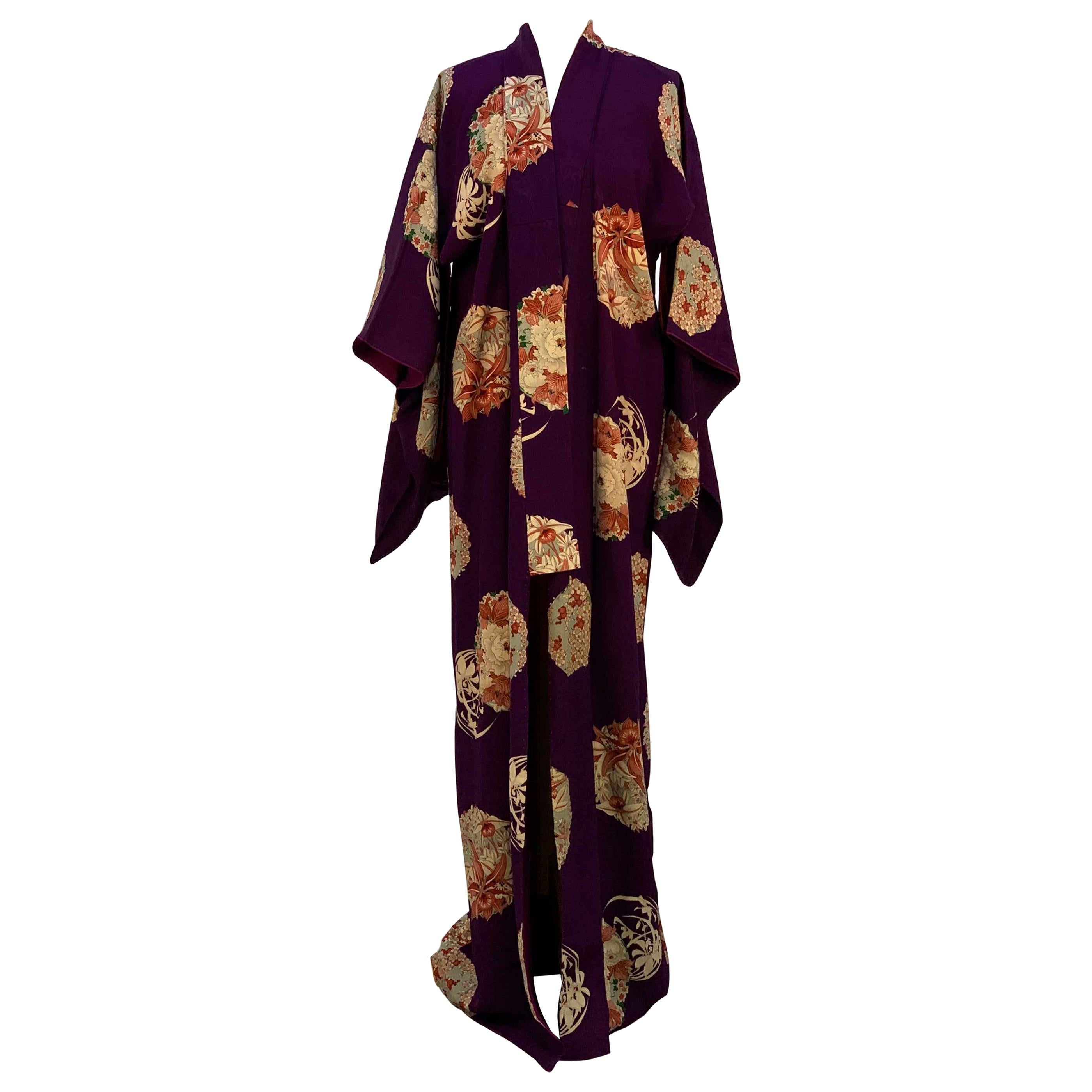 A vintage beautiful 1980s purple kimono