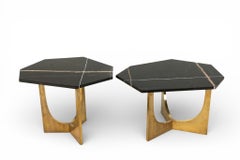 A Vintage Bi-Level Coffee Table with Brass Legs