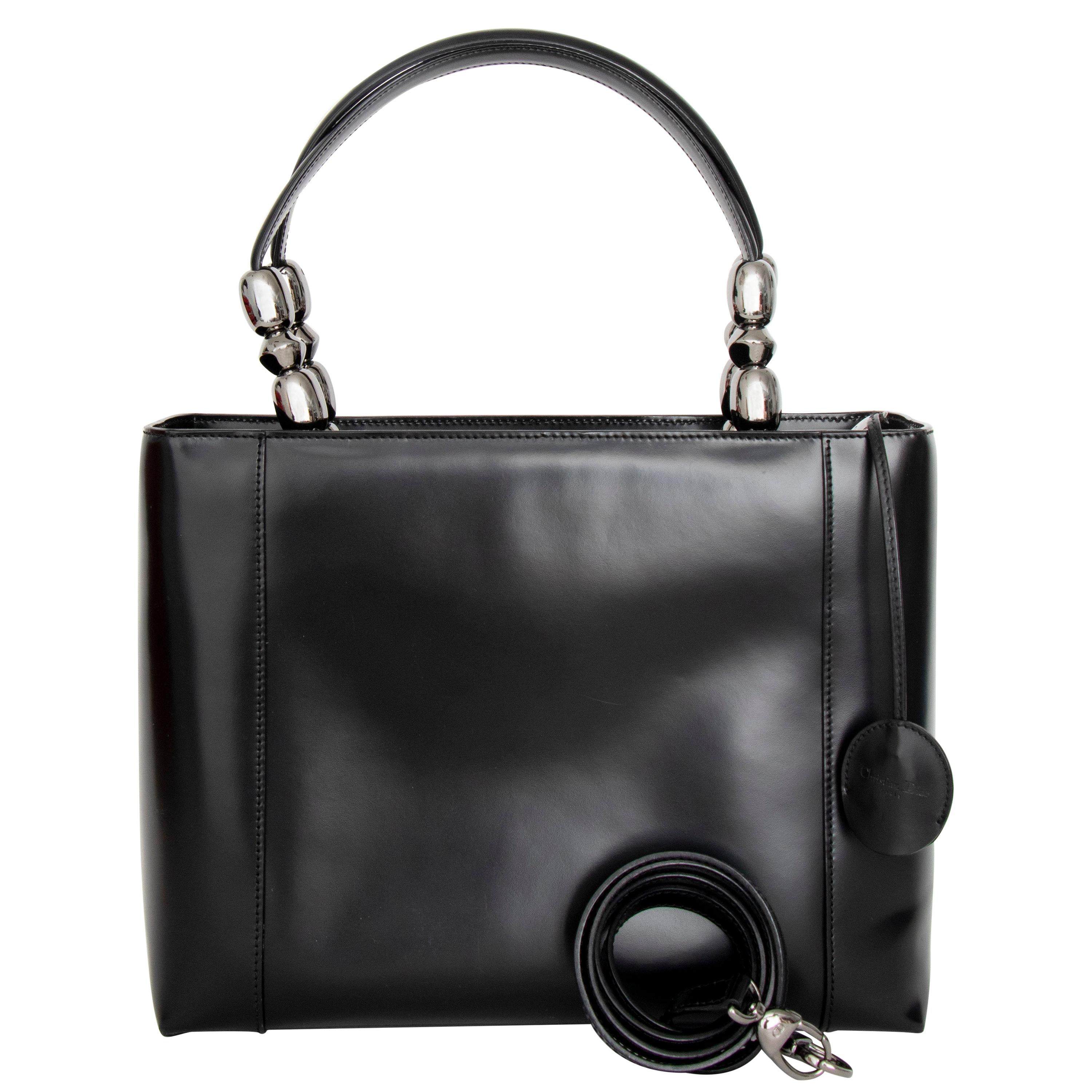 A Vintage Black Christian Dior Leather Hand- and Shoulder bag  For Sale