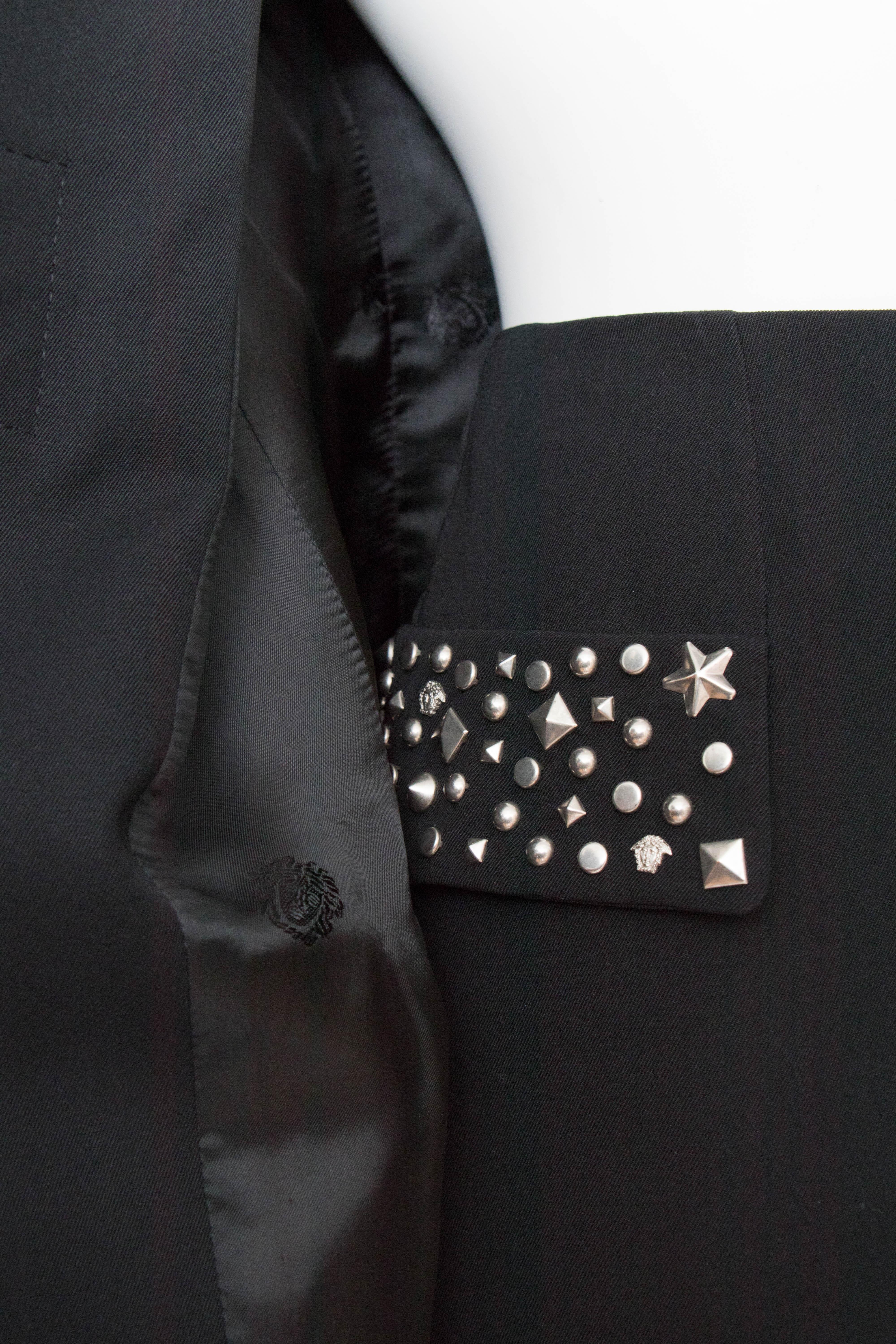 A Vintage Black Gianni Versace Couture Studded Wool Skirt Suit  3