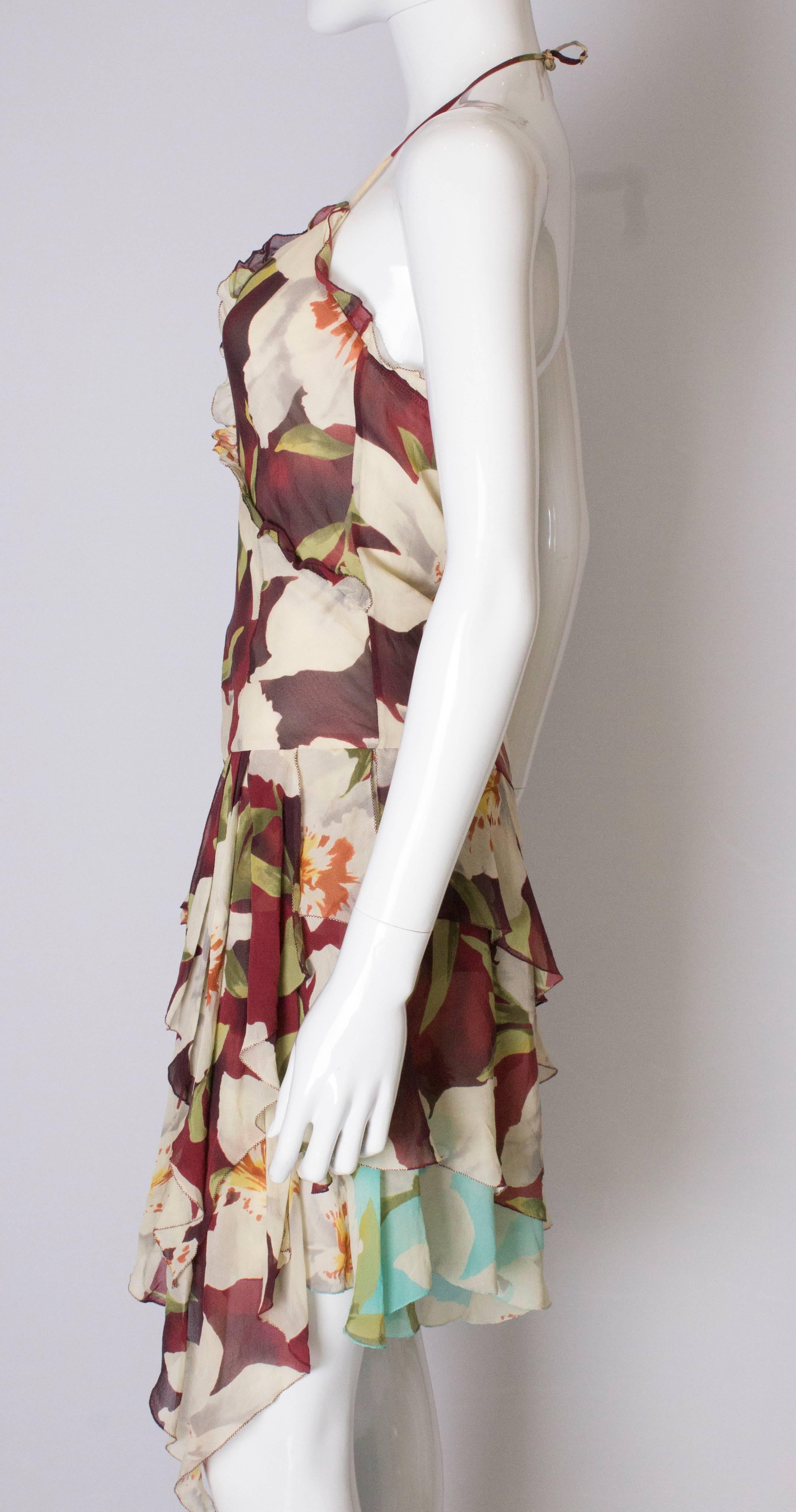 Beige A vintage Cacharel 1990s Floral Print Silk  Dress  For Sale