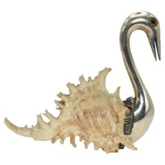 A Vintage Calderoni Gioielli. 800 Grade Silver Swan Sea Shell Sculpture