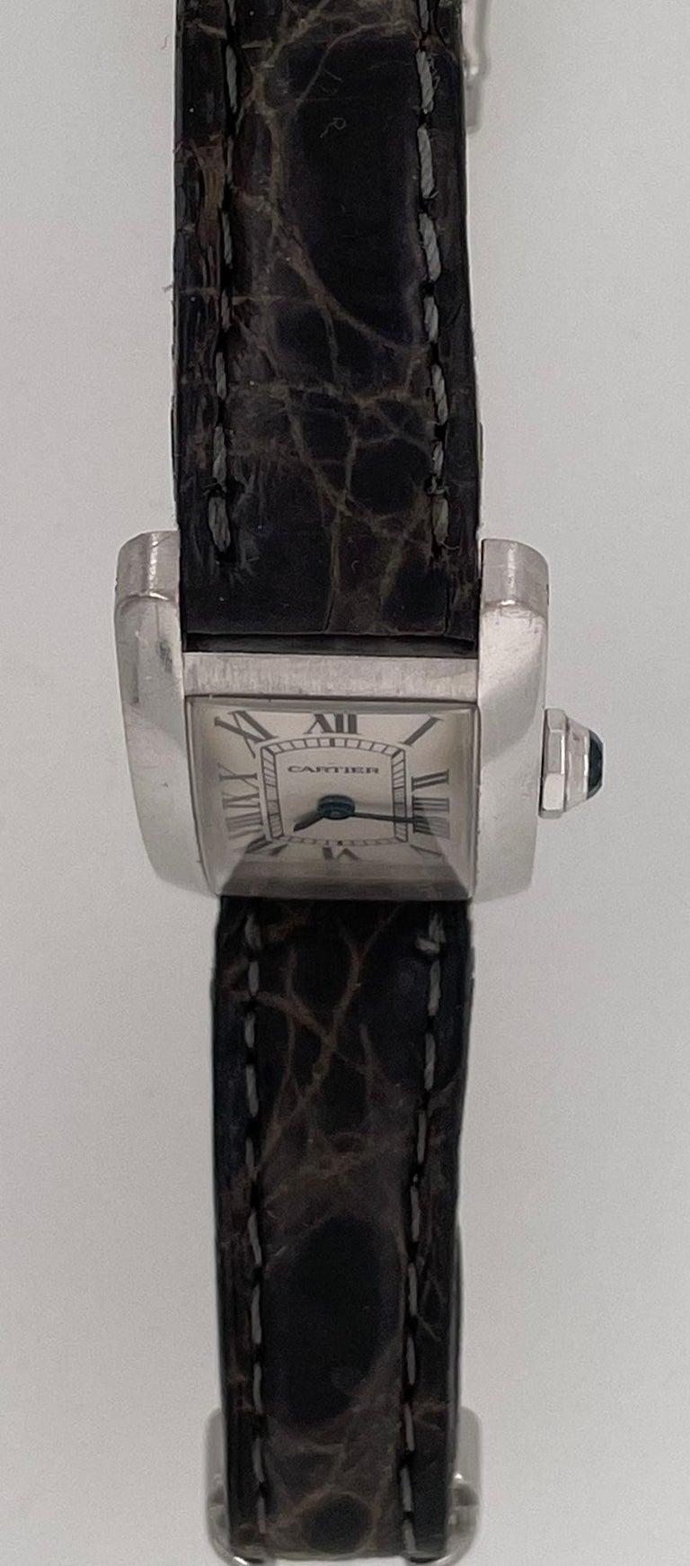 A Vintage Cartier Tank Allonge Wrist Watch, Alligator band For Sale 1