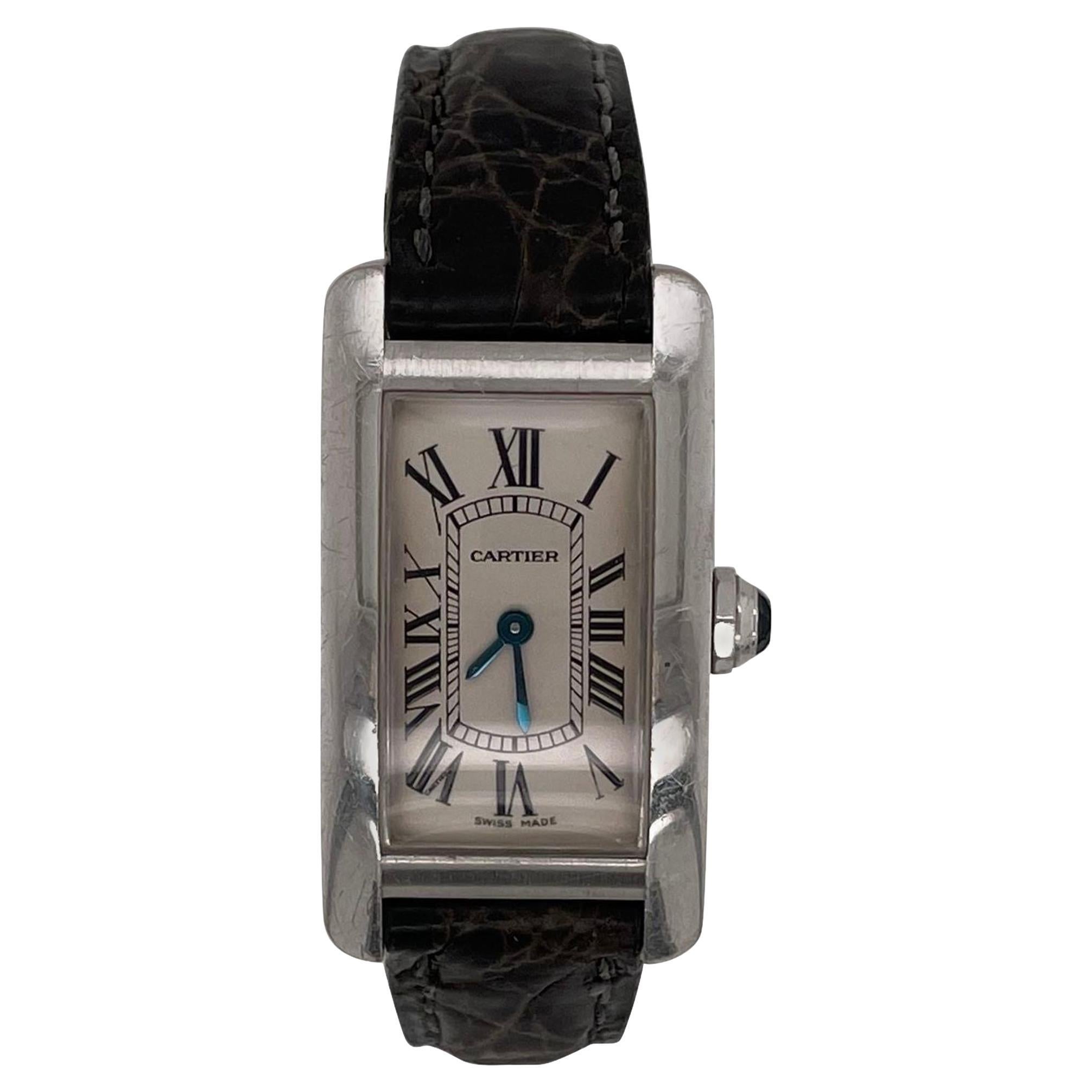 A Vintage Cartier Tank Allonge Wrist Watch, Alligator band For Sale