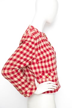 A Vintage Chanel Red and White Cropped Boucle Jacket