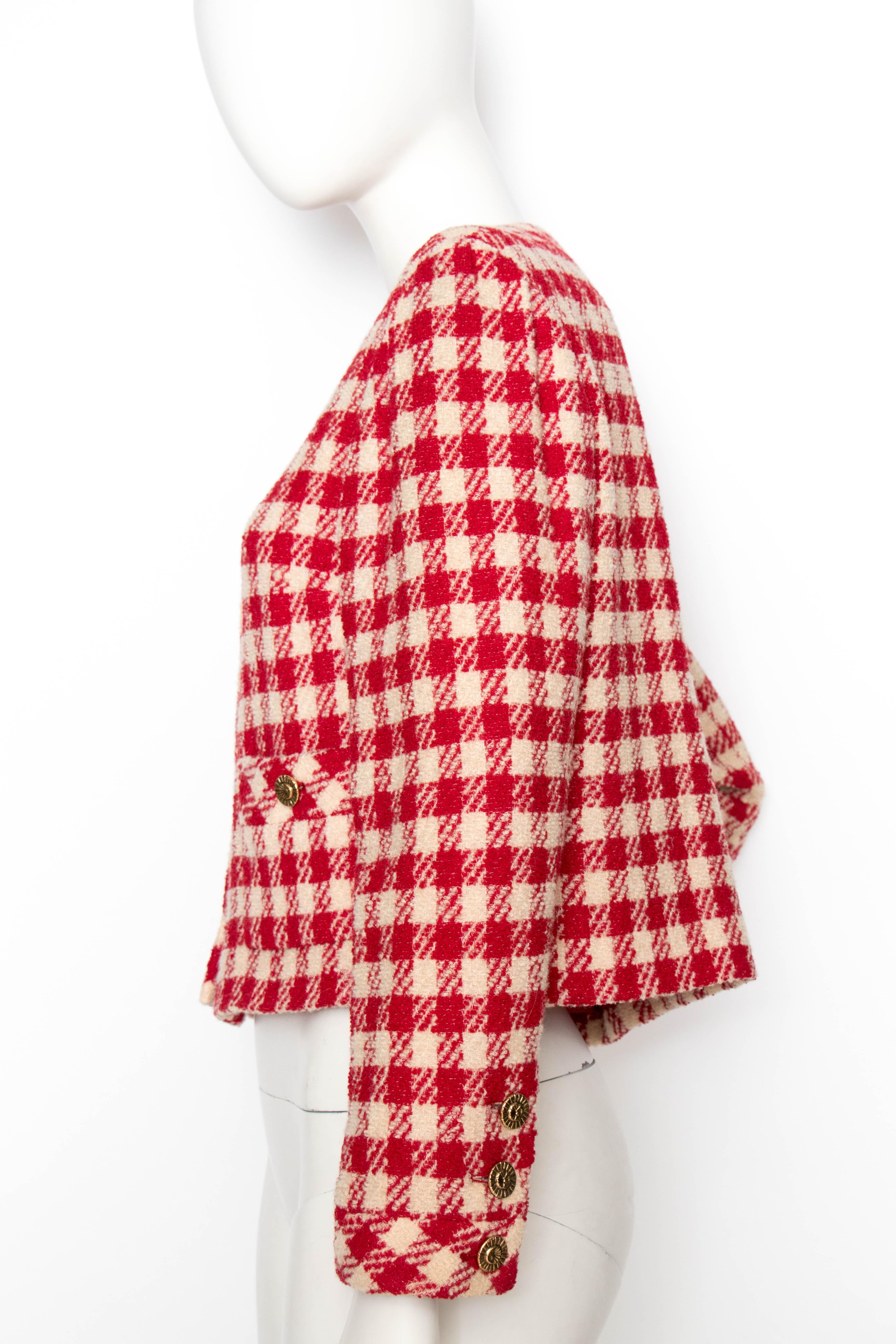 red and white cropped jacket