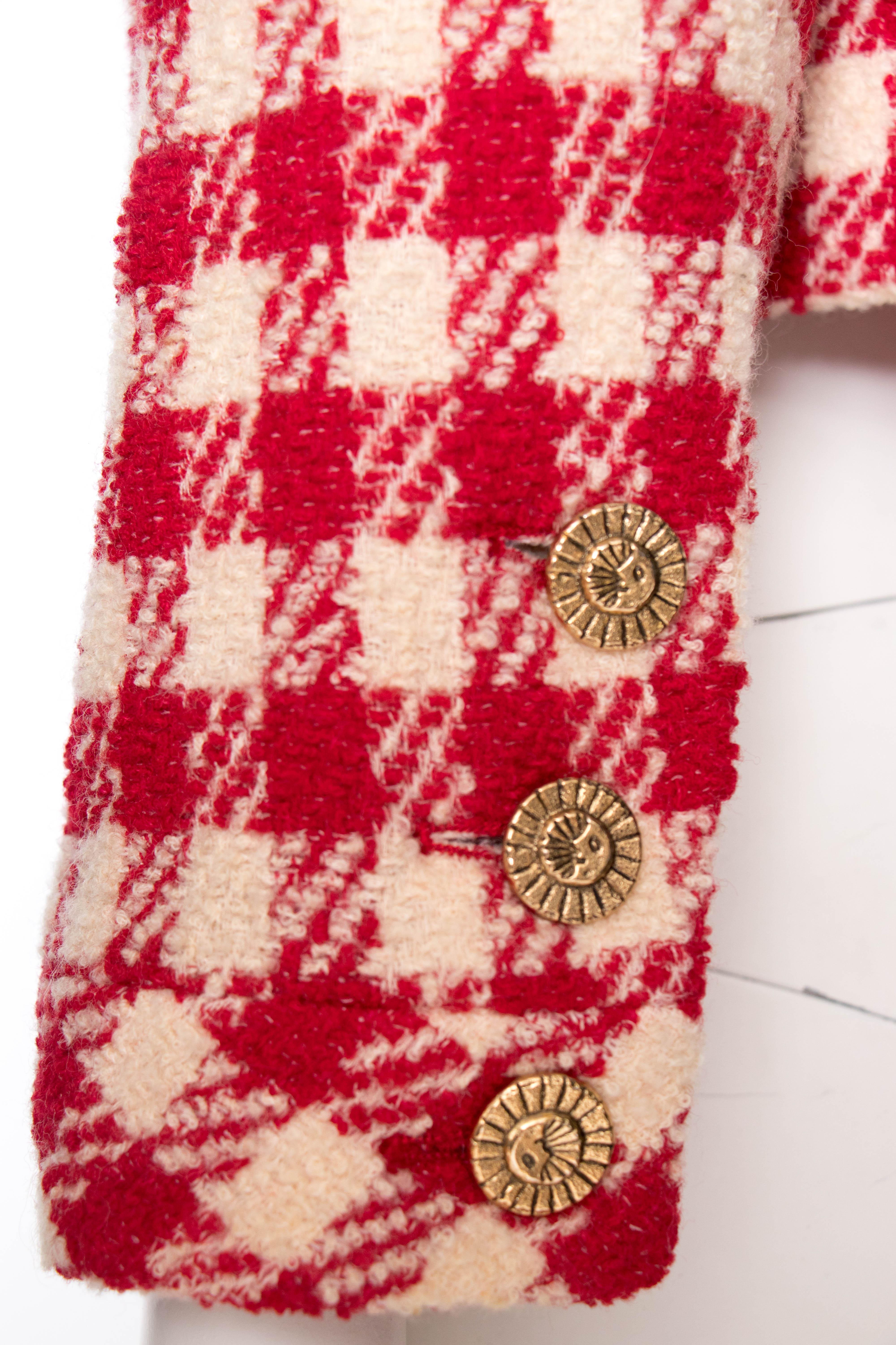 A Vintage Chanel Red and White Cropped Boucle Jacket  1