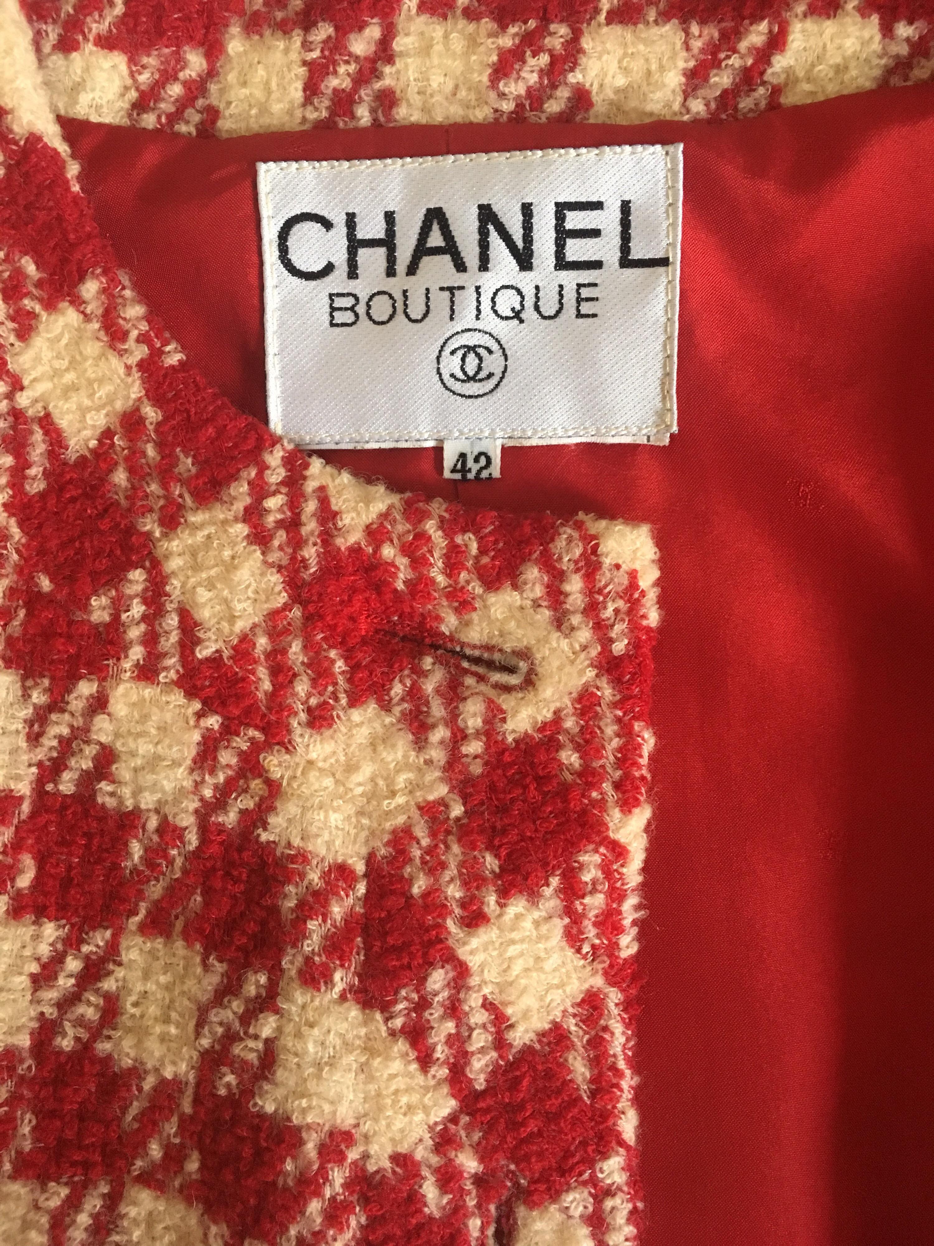 A Vintage Chanel Red and White Cropped Boucle Jacket  2