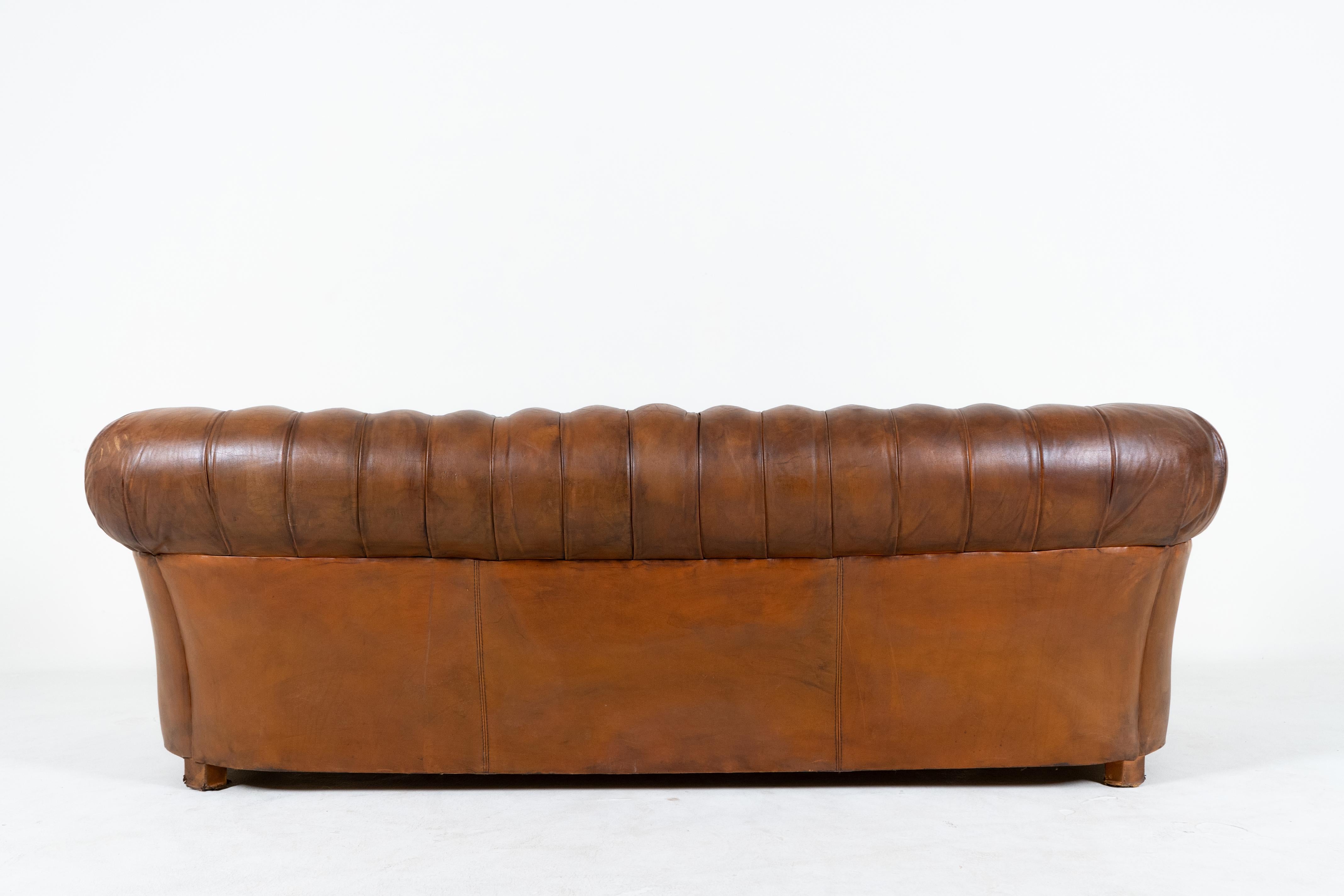 20th Century A Vintage Chesterfield Leather Sofa, France c.1960 For Sale