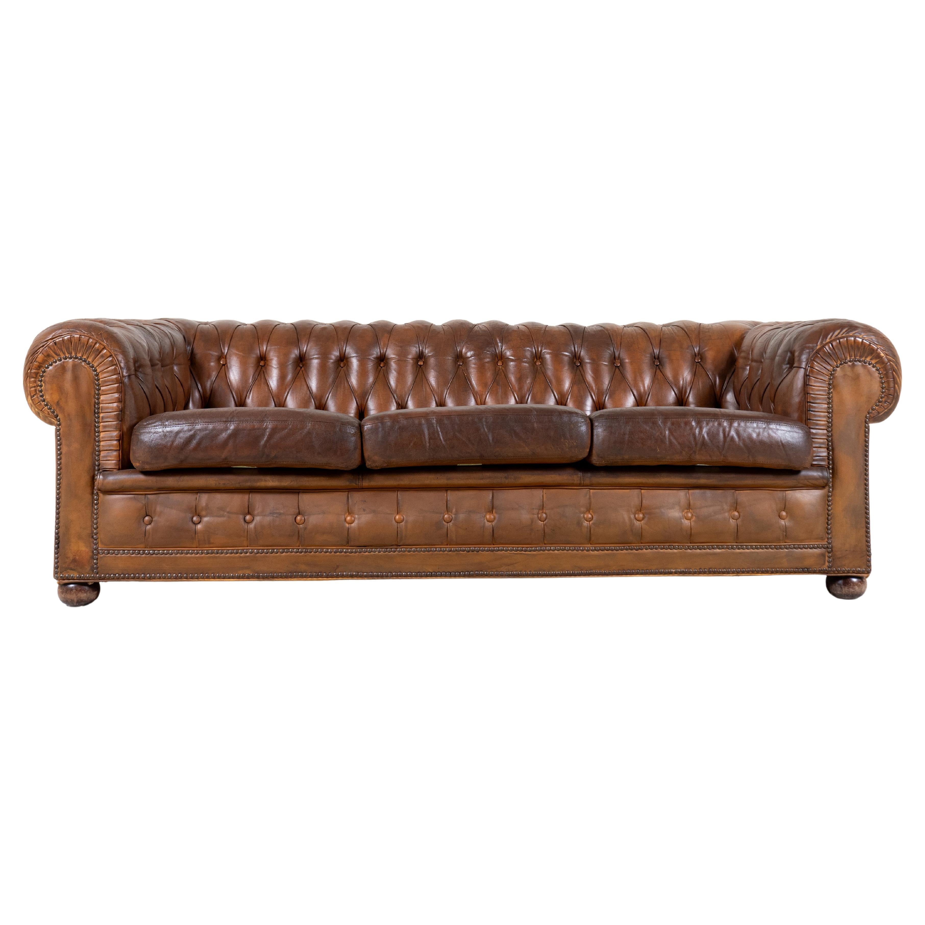 A Vintage Chesterfield Leather Sofa, France c.1960 For Sale