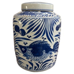 A Vintage Chinese Ceramic Blue and White Lidded Jar