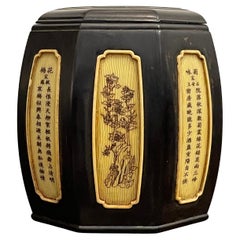 Caja de madera octogonal china vintage para el té, mediados del siglo XX