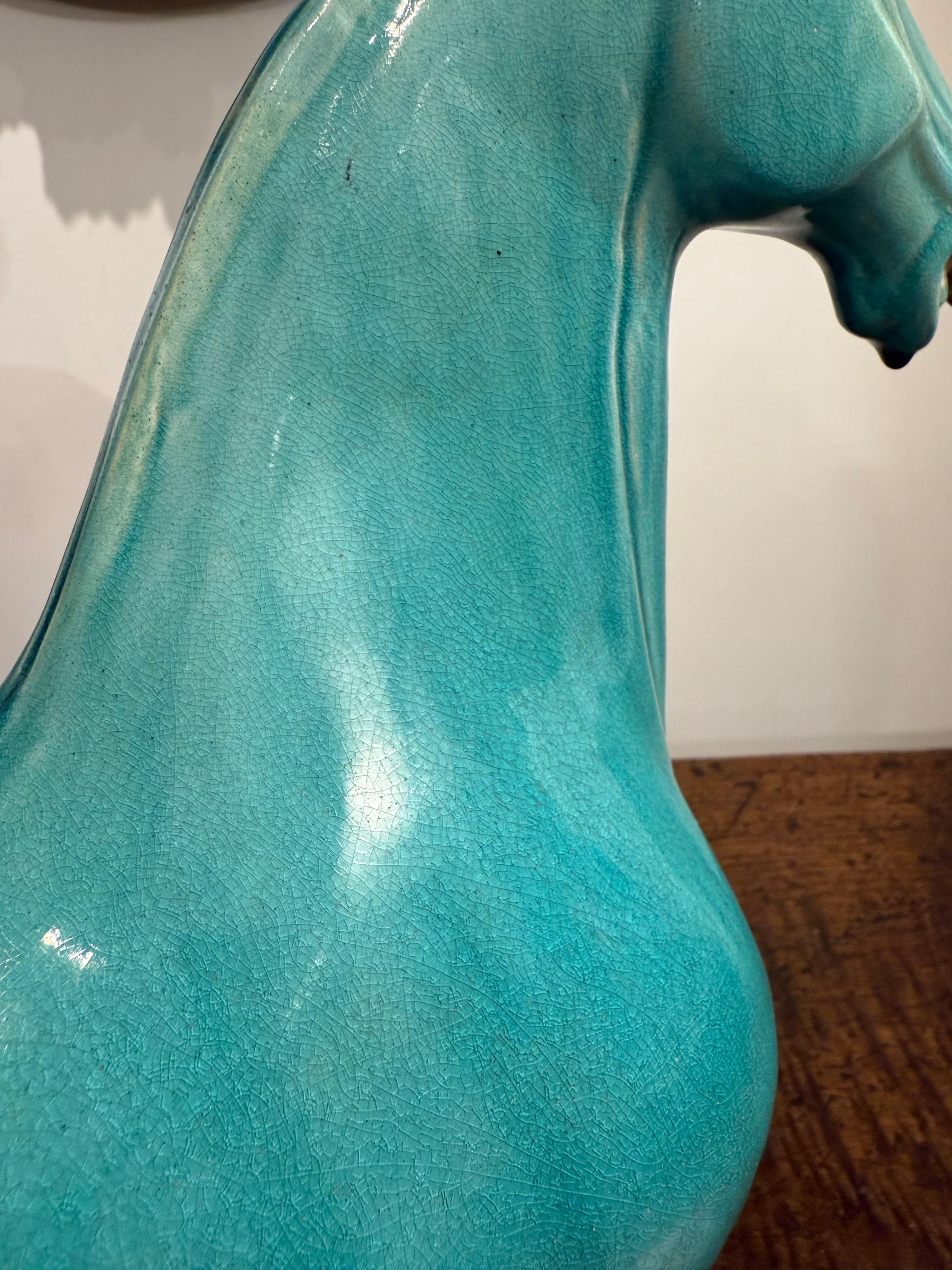 Cheval en céramique émaillée turquoise de style chinois Tang en vente 3