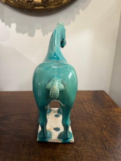 A Vintage Chinese Tang Style Turquoise Glazed Ceramic Horse