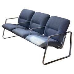 A vintage chrome 3seater sofa with armrests attr Knoll, circa 1970