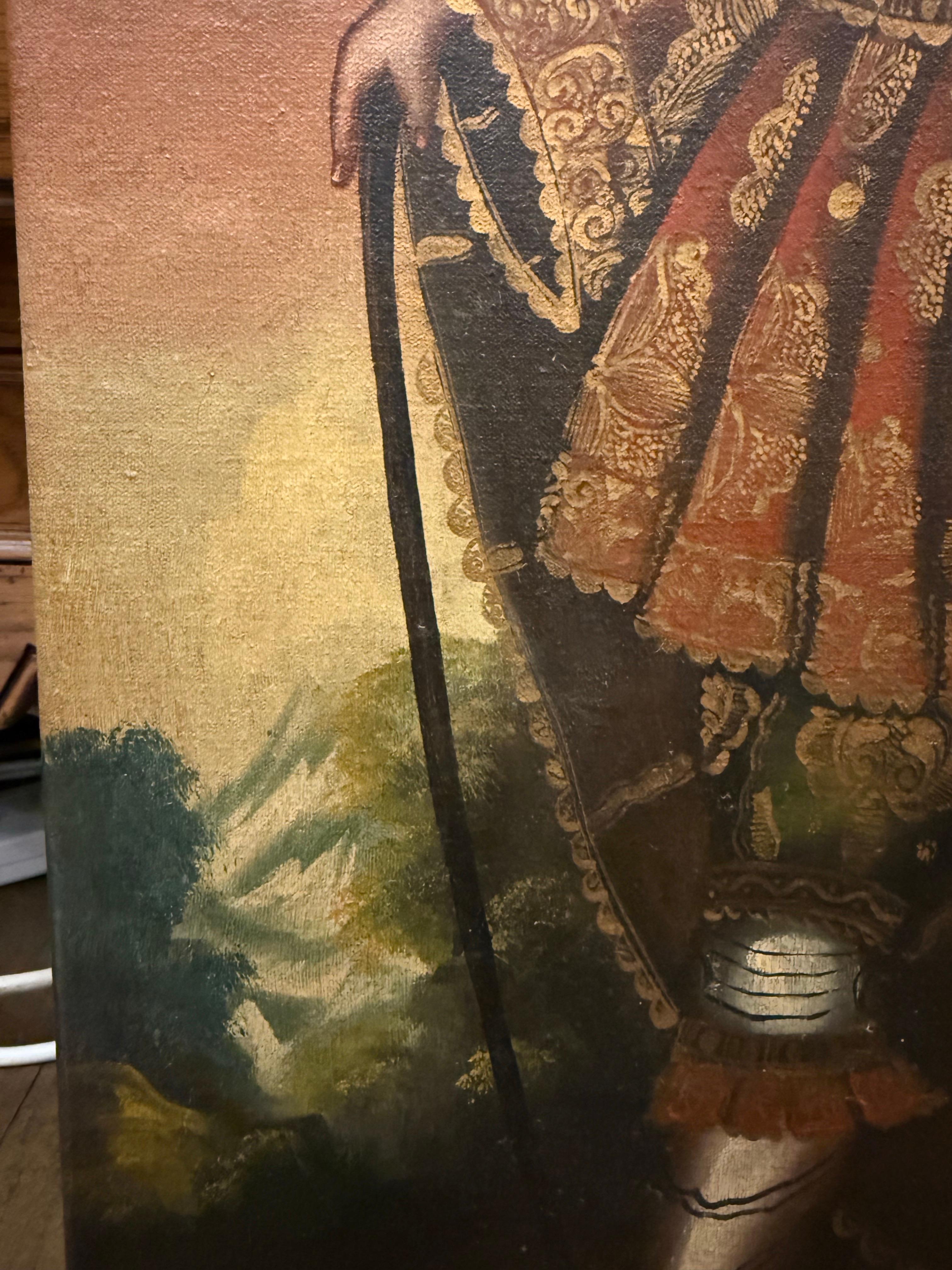 Ein Vintage Cuzco Schule Gemälde von Saint Miguel Archangel Öl auf Leinwand im Angebot 4