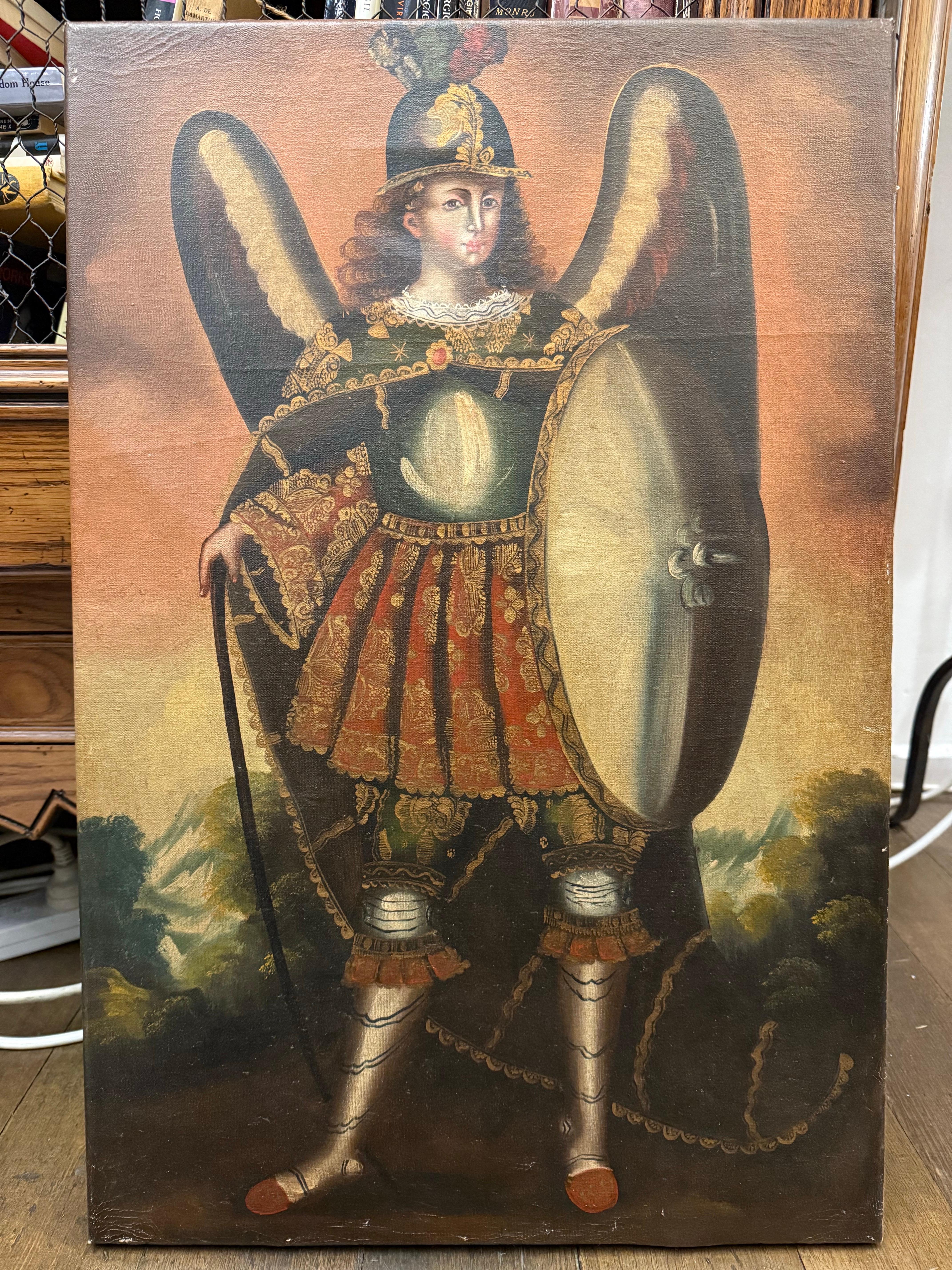Ein Vintage Cuzco Schule Gemälde von Saint Miguel Archangel Öl auf Leinwand

Provenienz: Private Australian Collection'S.

Abmessungen:
Höhe: 59,5 cm.
Breite: 39,5 cm
Tiefe: 2 cm.