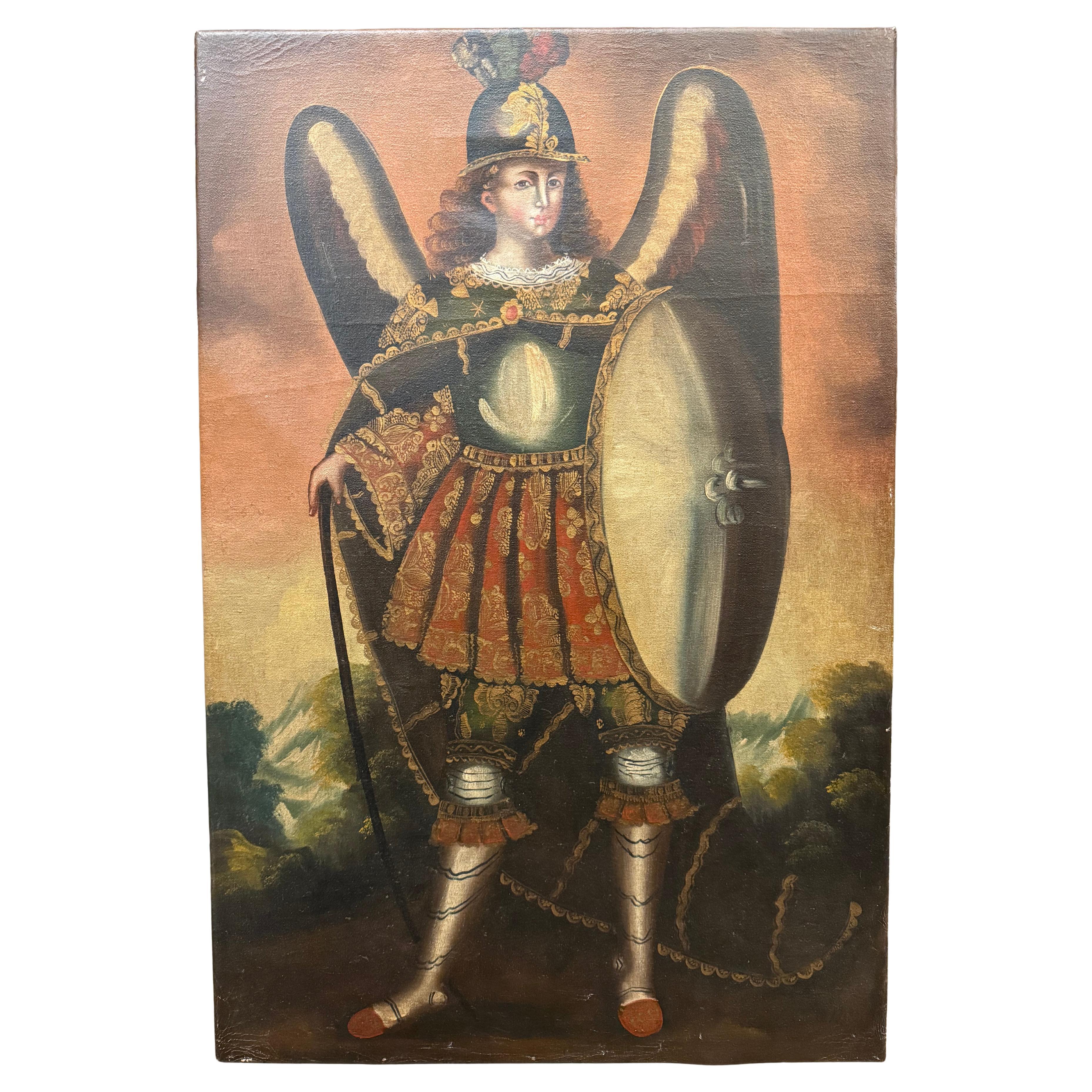 Ein Vintage Cuzco Schule Gemälde von Saint Miguel Archangel Öl auf Leinwand