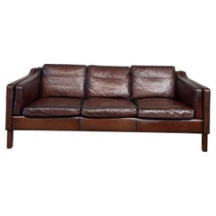 Vintage Danish Børge Mogensen 70s Rich Brown Three Seater Sofa en cuir #404