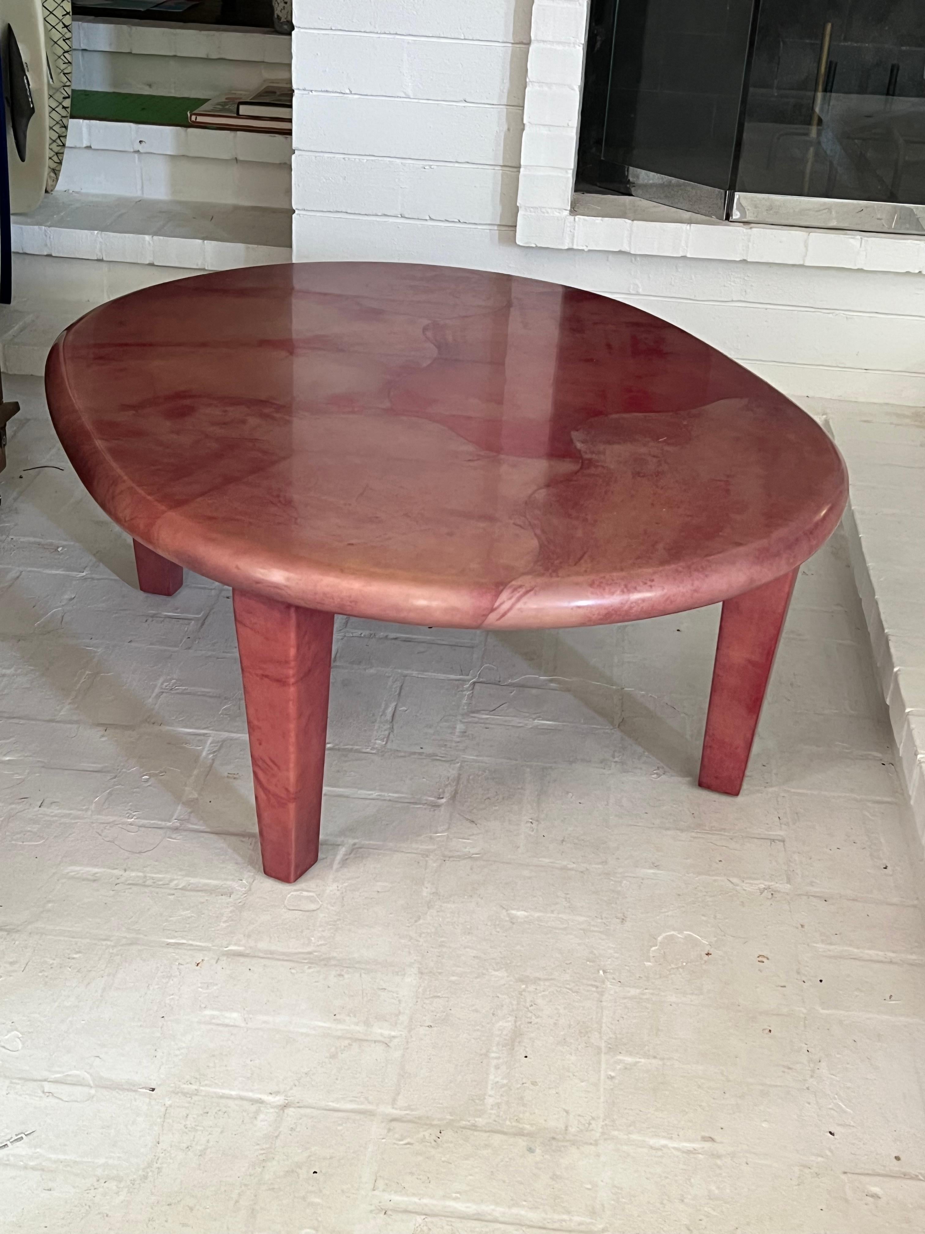 Mesa de tambor vintage de Enrique Garcia firmada en piel de cabra en la década de 1980 6