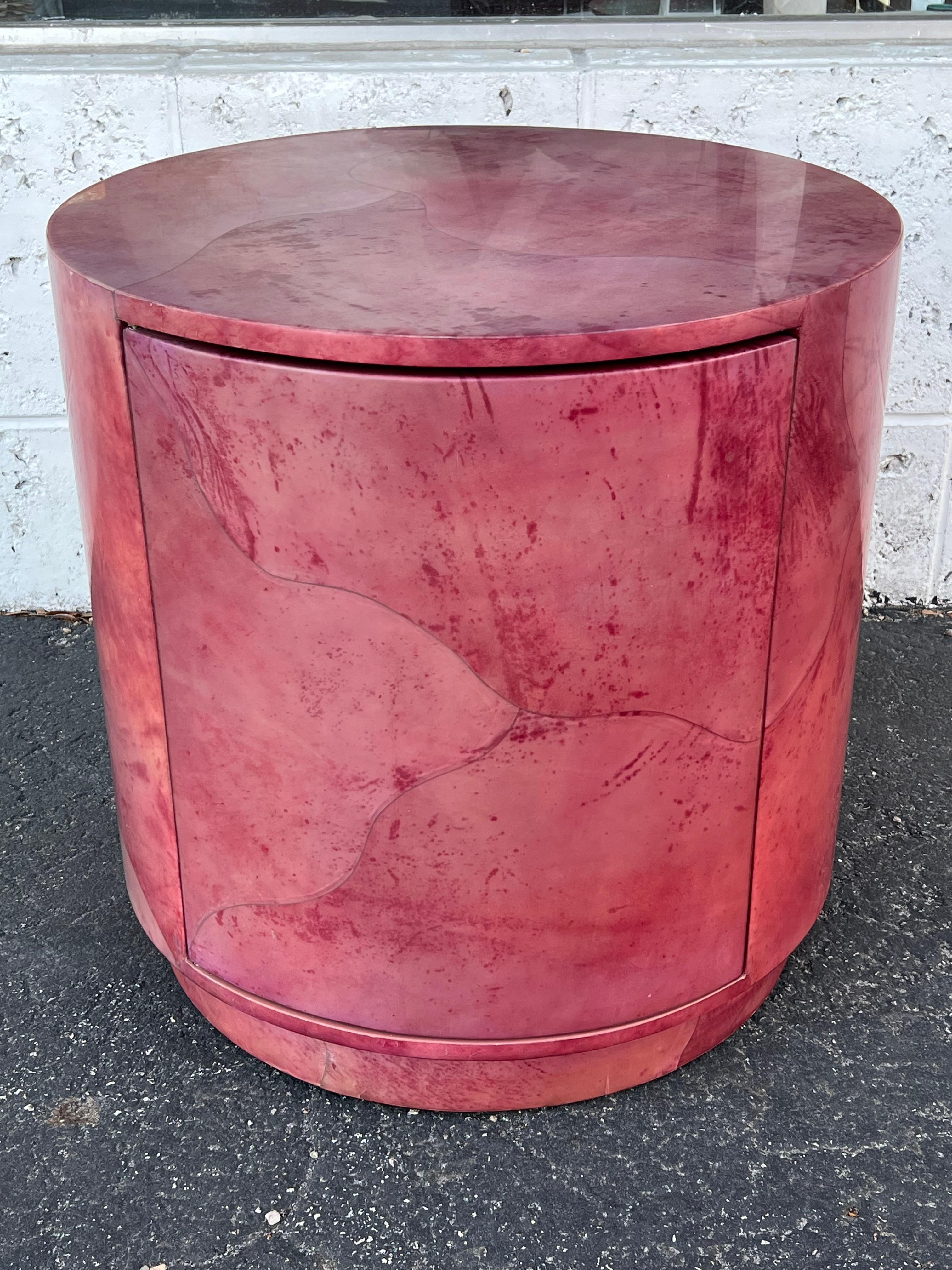 Mesa de tambor vintage de Enrique Garcia firmada en piel de cabra en la década de 1980 Moderno de mediados de siglo