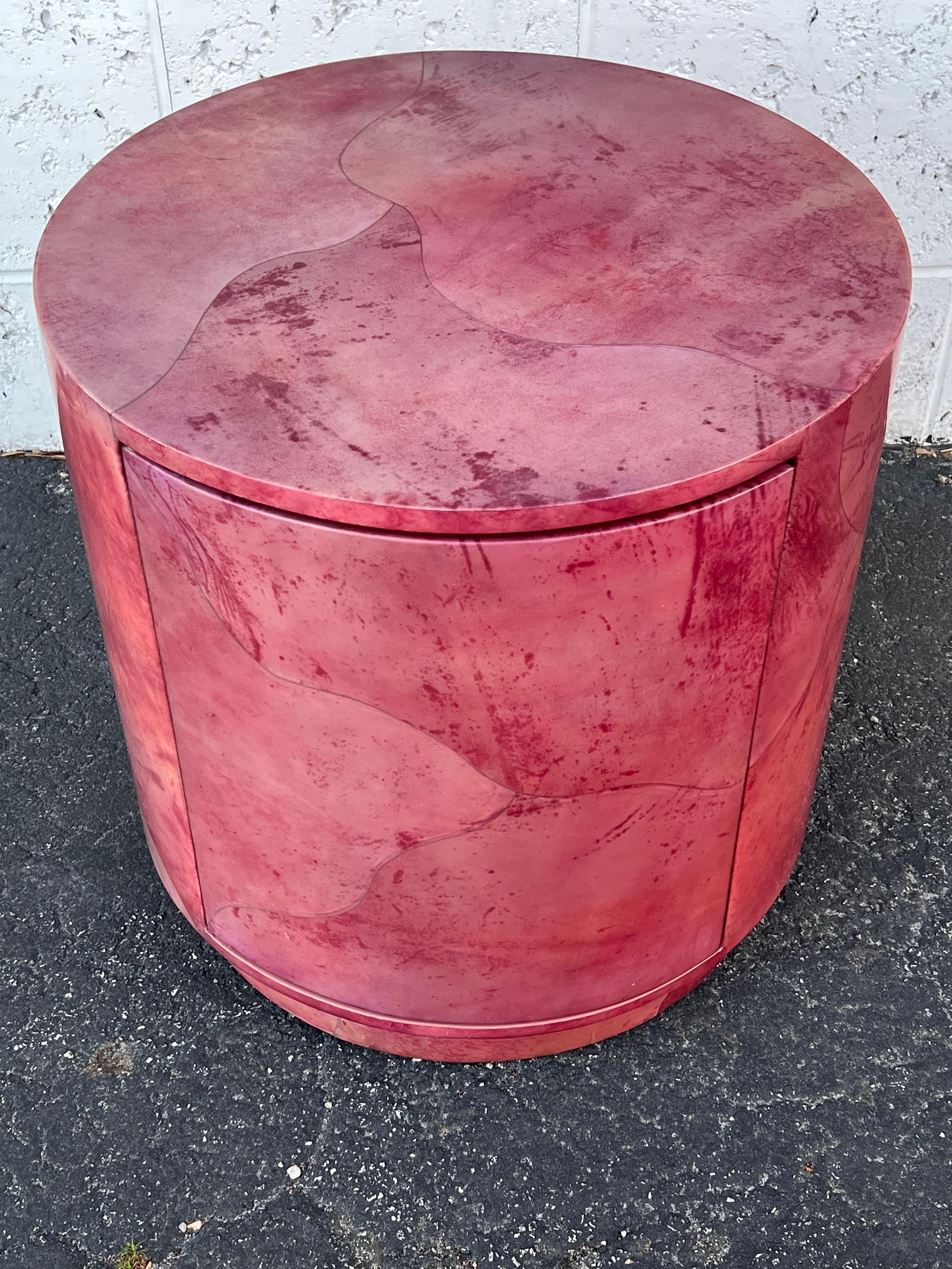 Mesa de tambor vintage de Enrique Garcia firmada en piel de cabra en la década de 1980 Colombiano