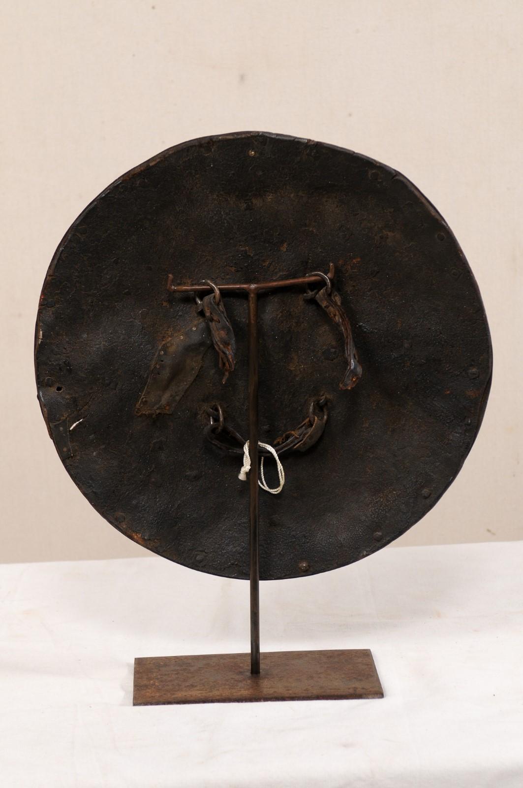 Vintage Ethiopian Leather Shield on Custom Iron Stand For Sale 2