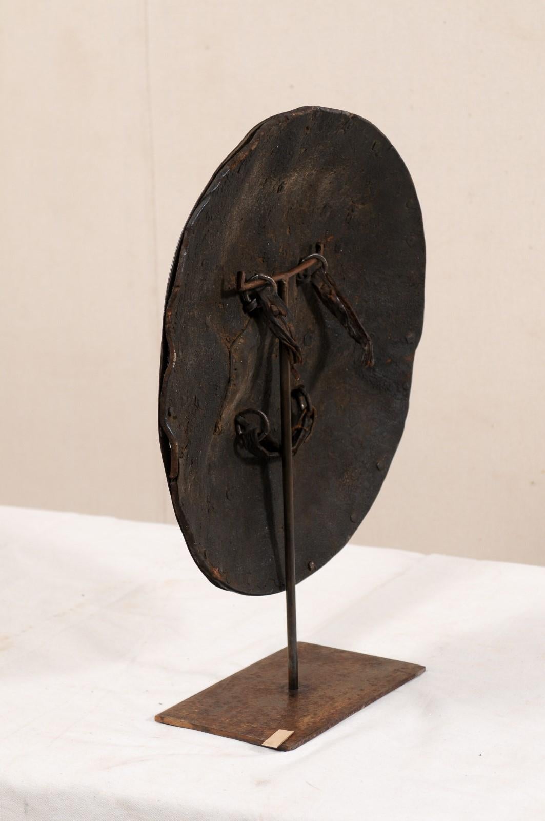 Vintage Ethiopian Leather Shield on Custom Iron Stand For Sale 4