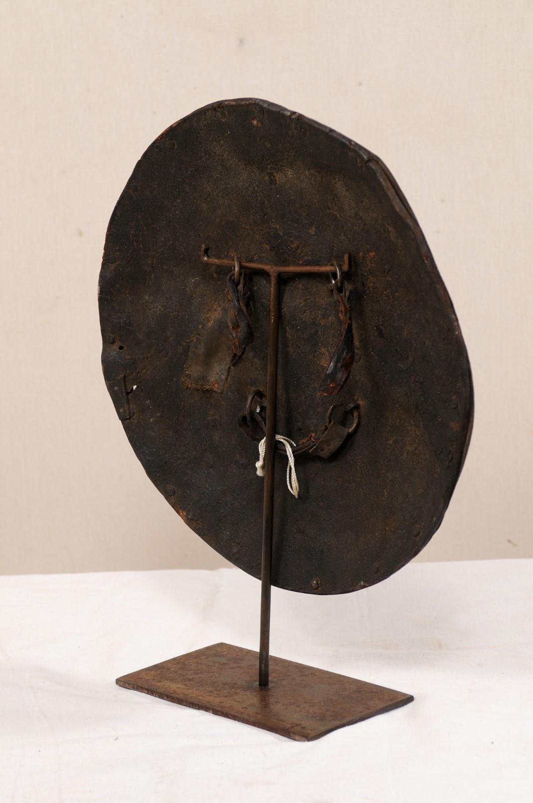 Vintage Ethiopian Leather Shield on Custom Iron Stand For Sale 1