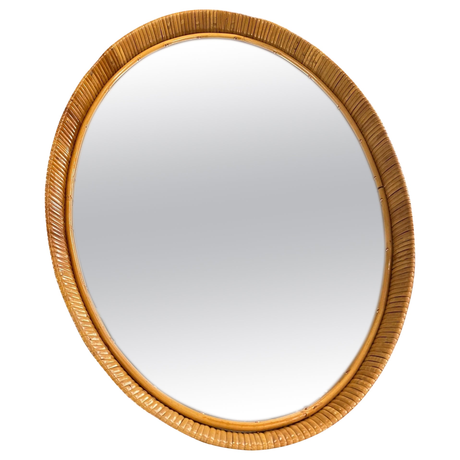 A Vintage Finnish Rattan Oval Mirror, 1960s For Sale