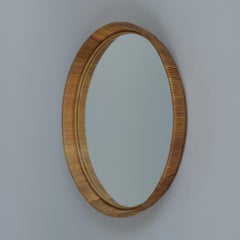 Vintage Finnish Round Rattan Wall Mirror, Mid-Century Modern
