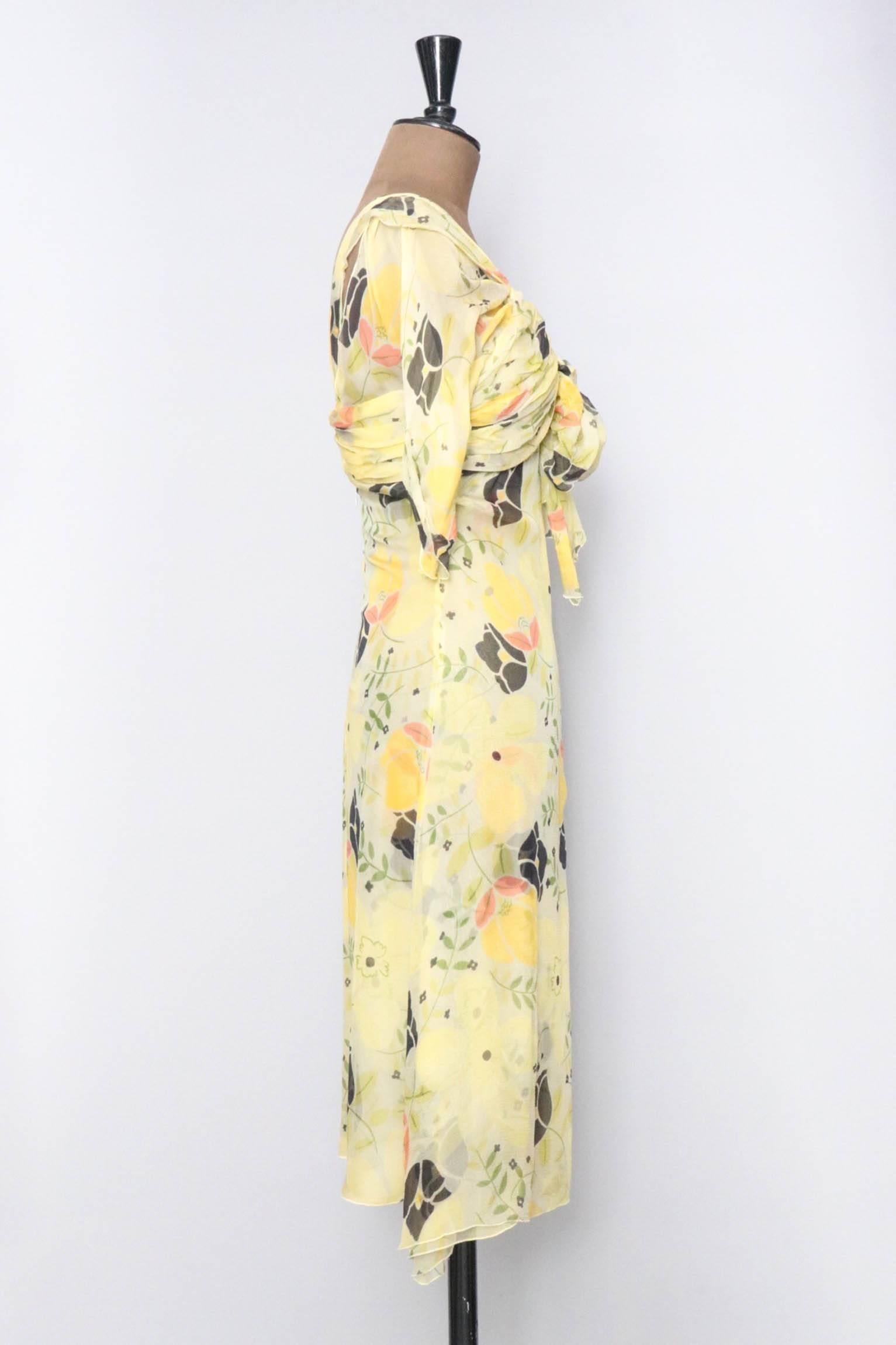 Beige A Vintage Floral Chloé Silk Chiffon Dress XS For Sale