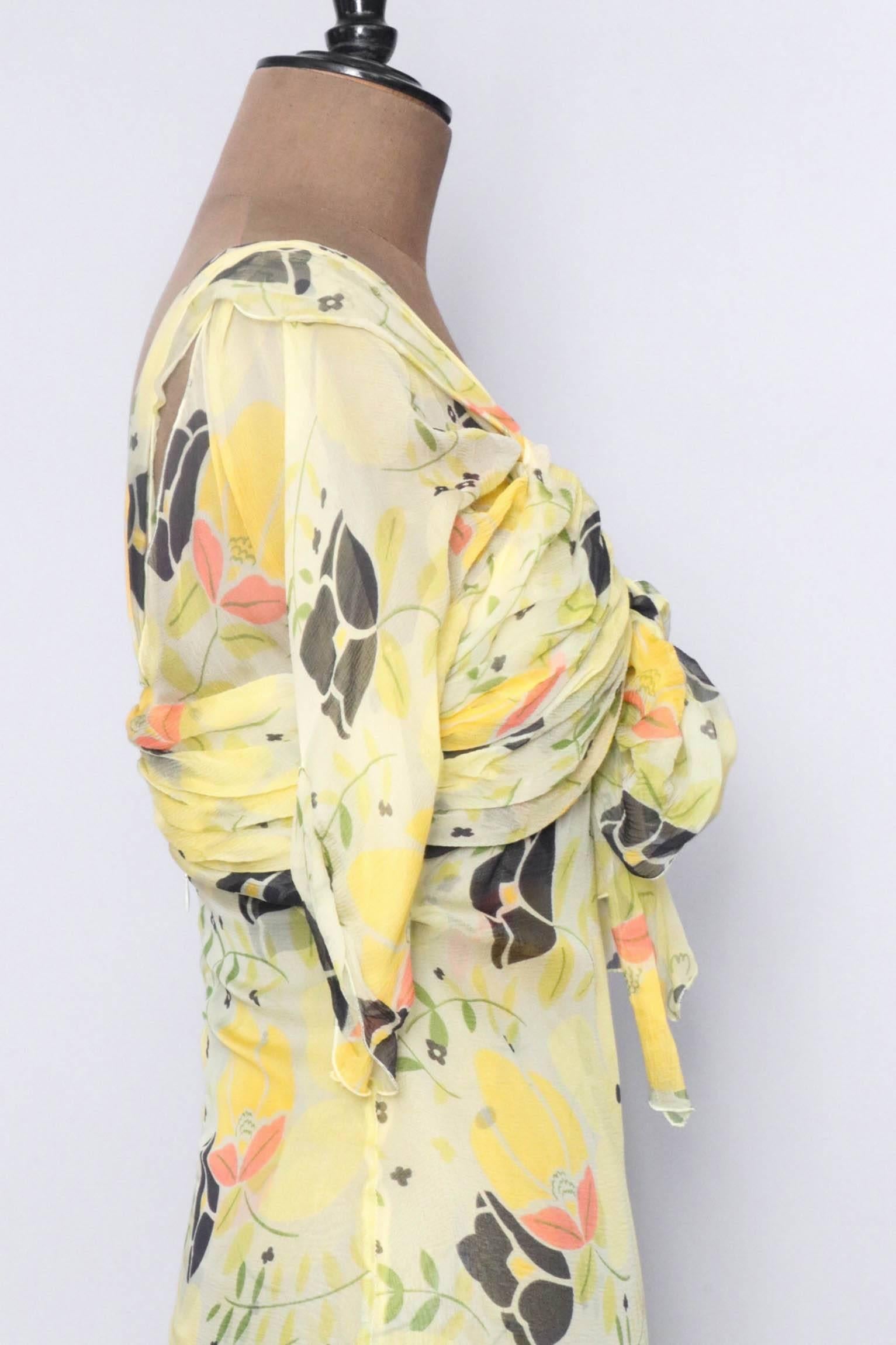 A Vintage Floral Chloé Silk Chiffon Dress XS For Sale 1