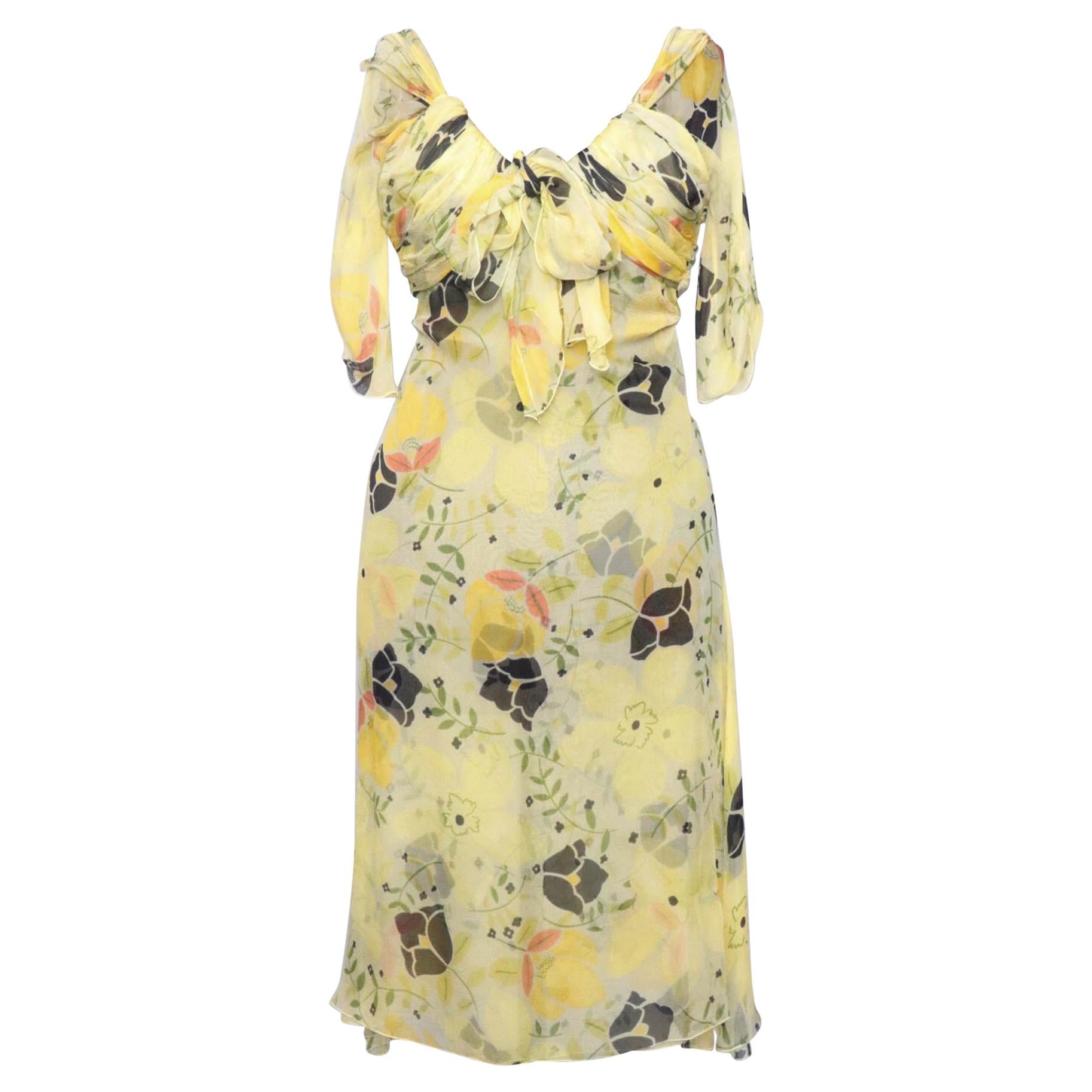 A Vintage Floral Chloé Silk Chiffon Dress XS For Sale