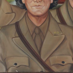 Vintage Framed Women's Wac Army Painting circa 1950, Oil on Canvas, Unsigned