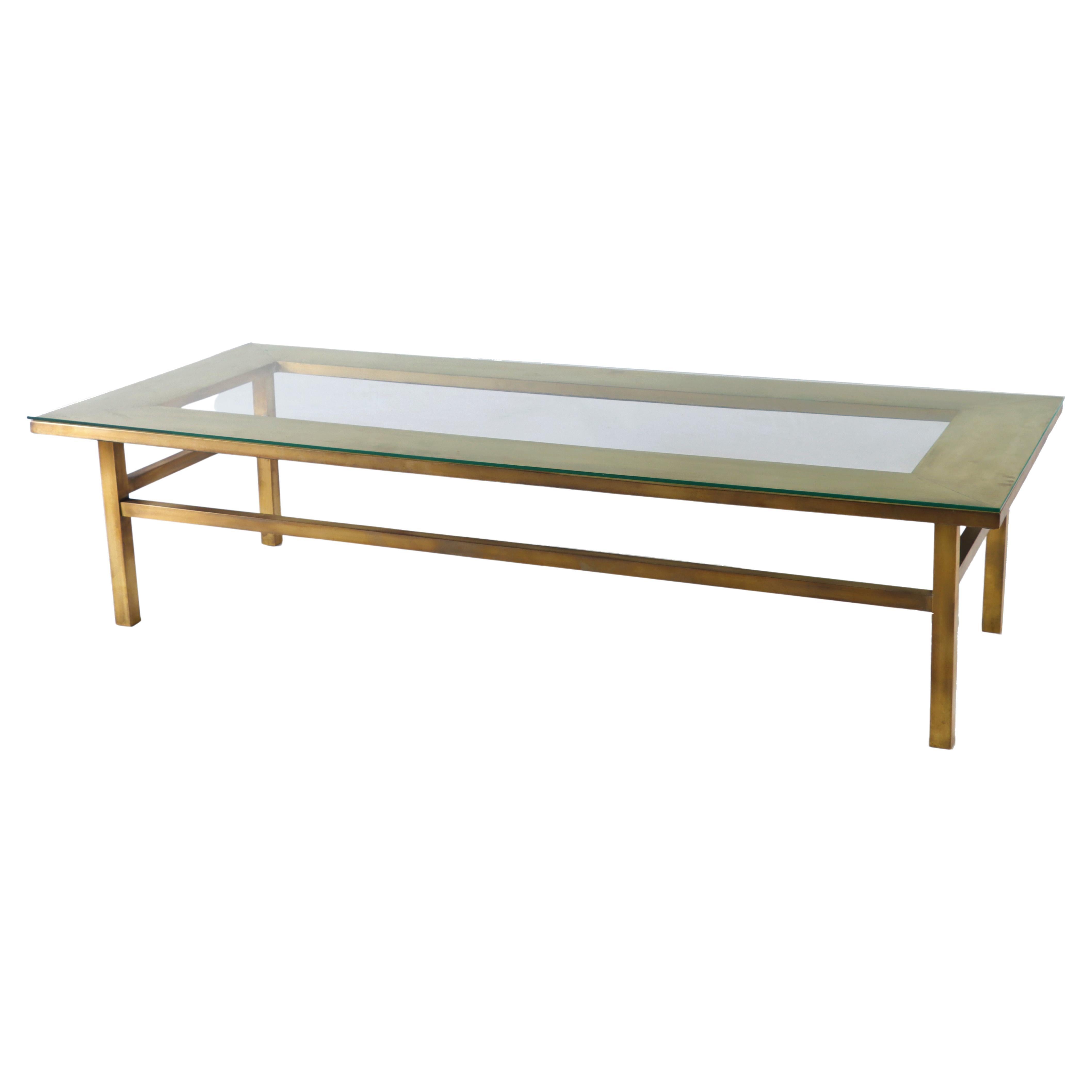 French Brass and Black Glass Coffee Table at 1stDibs