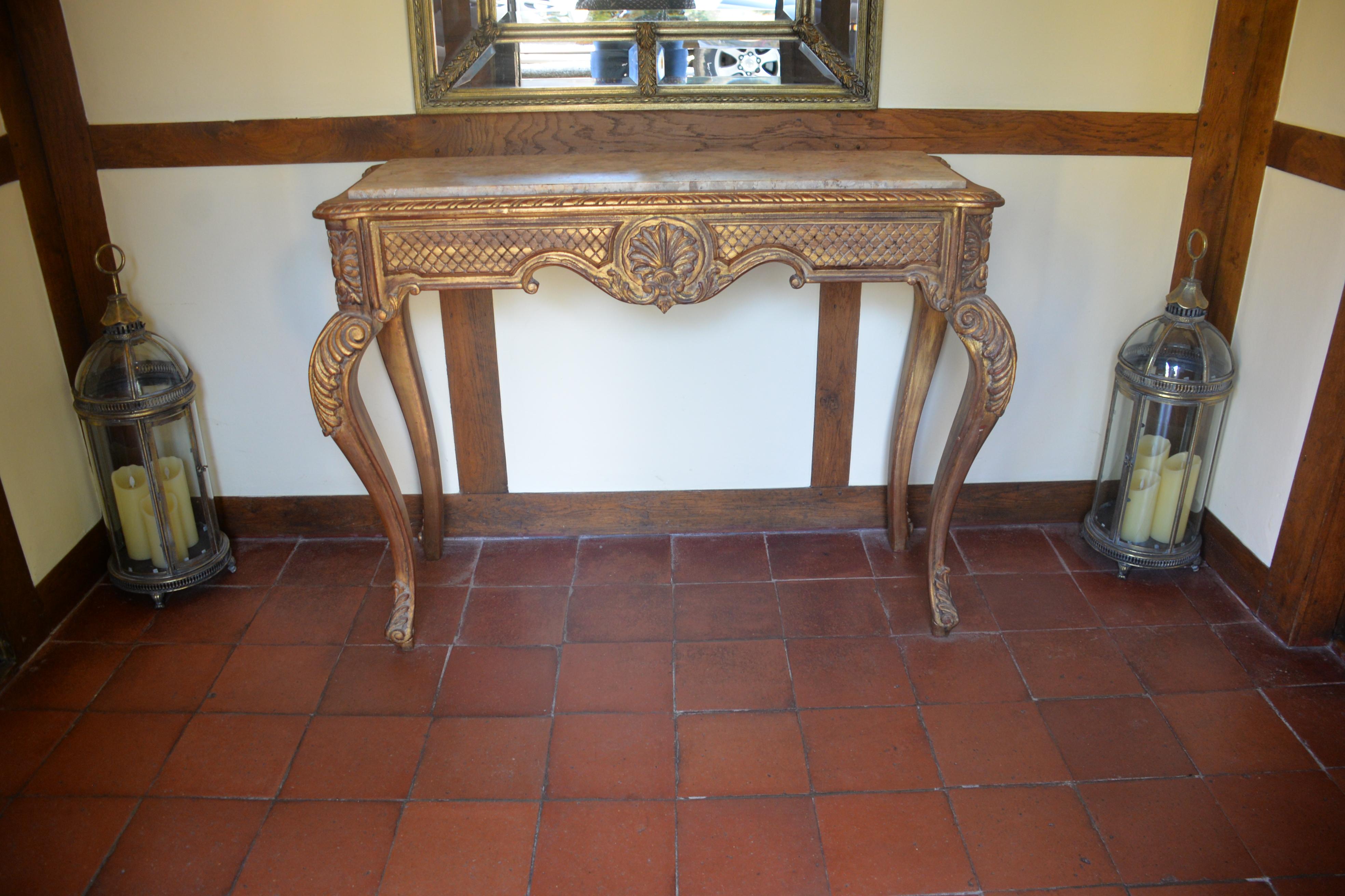 20th Century Vintage French Gold Gilt and Marble Console Table