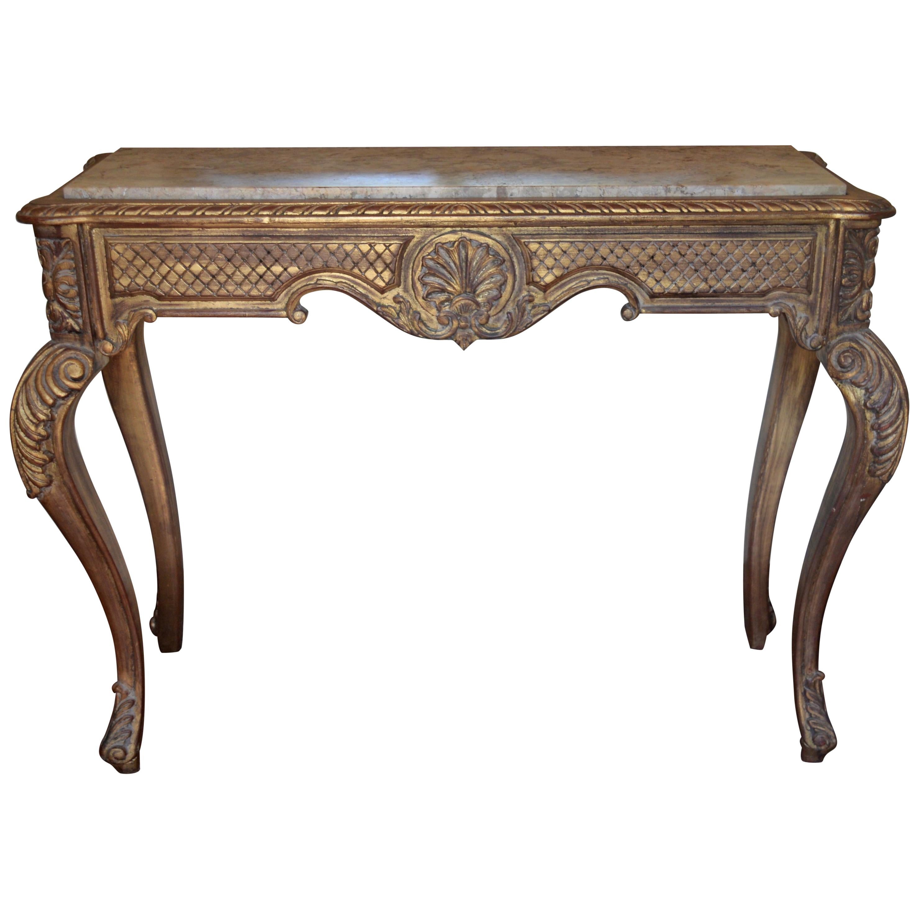 Vintage French Gold Gilt and Marble Console Table
