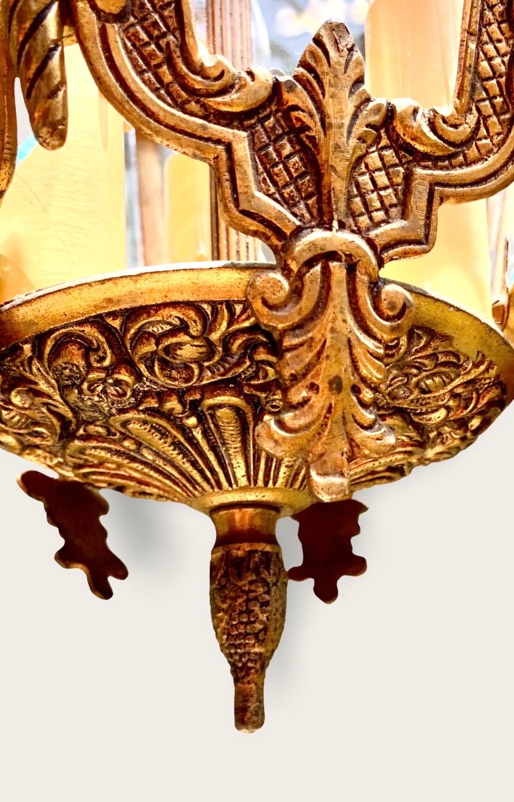 Vintage French Louis XV Style Gilded Bronze Lantern 5