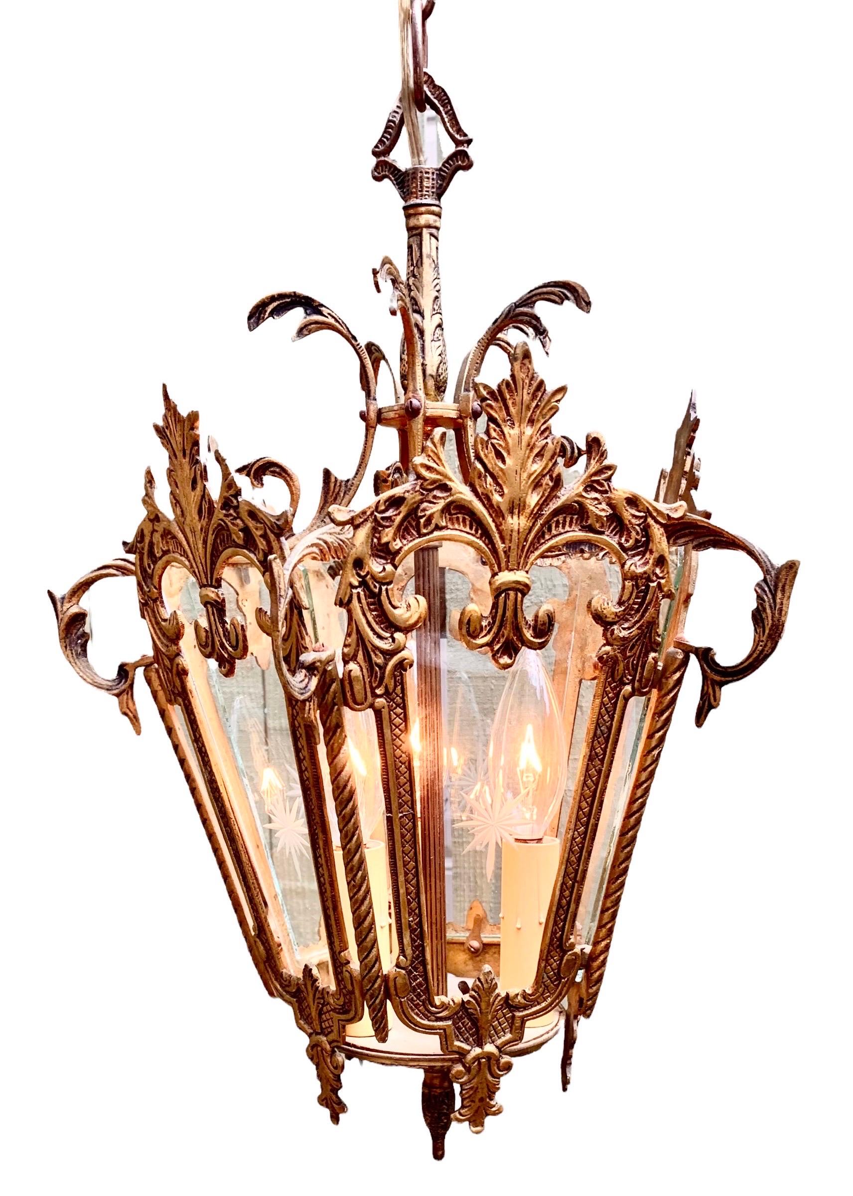 Vintage French Louis XV Style Gilded Bronze Lantern 6