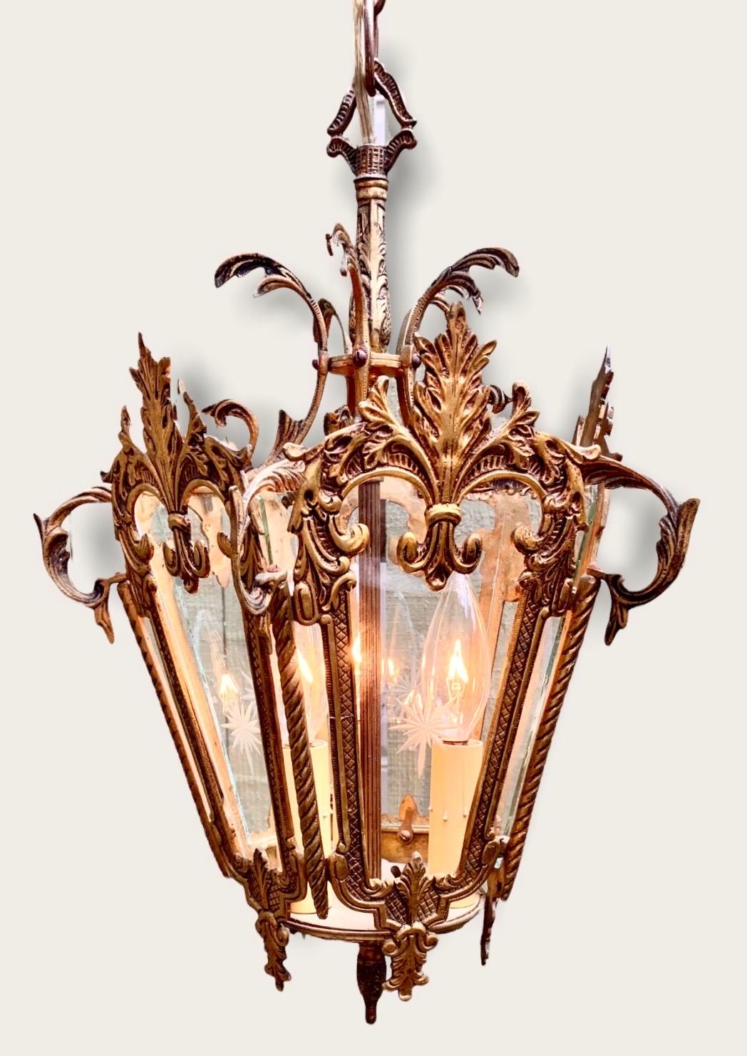 Vintage French Louis XV Style Gilded Bronze Lantern 8