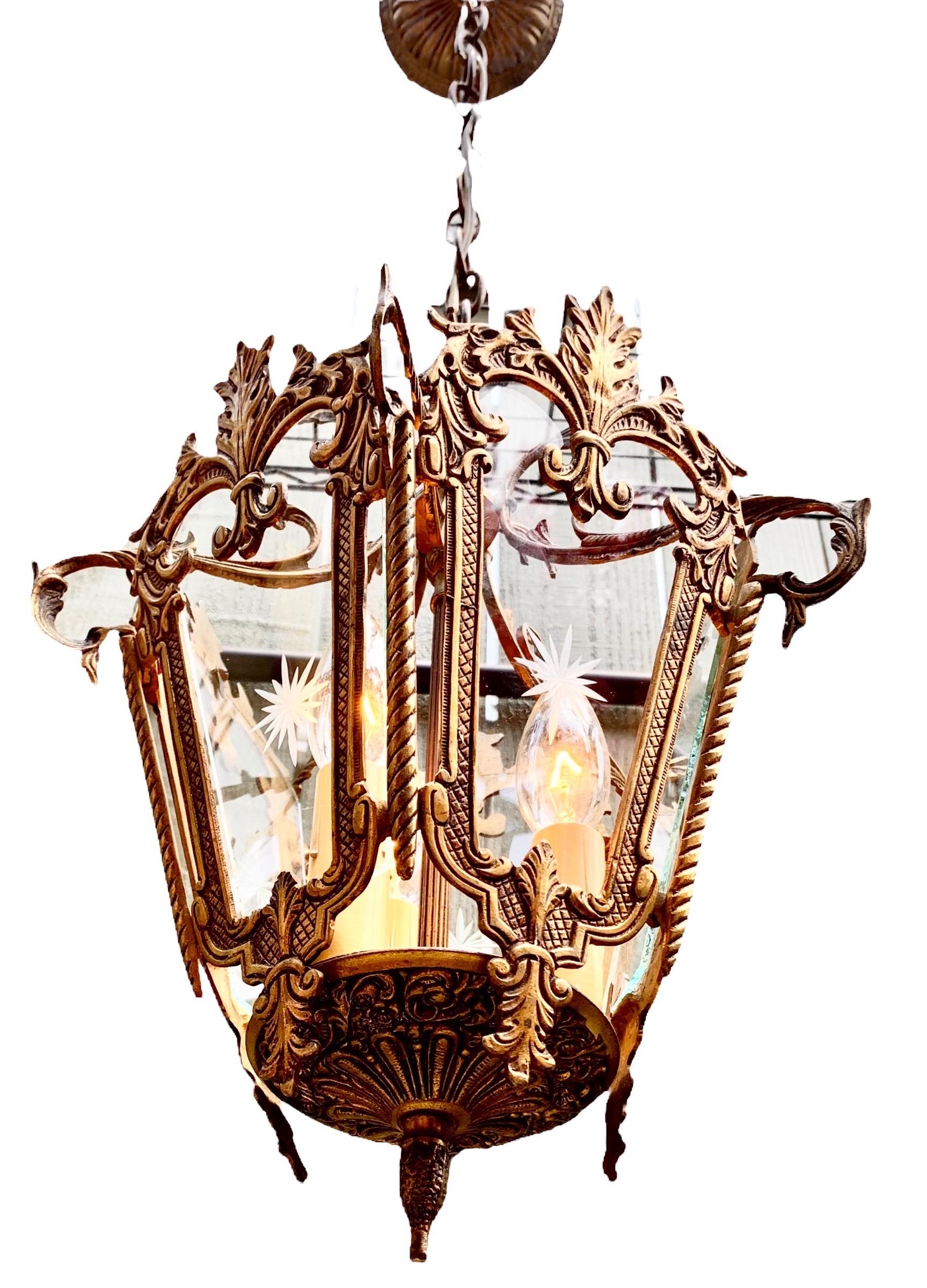 Cast Vintage French Louis XV Style Gilded Bronze Lantern