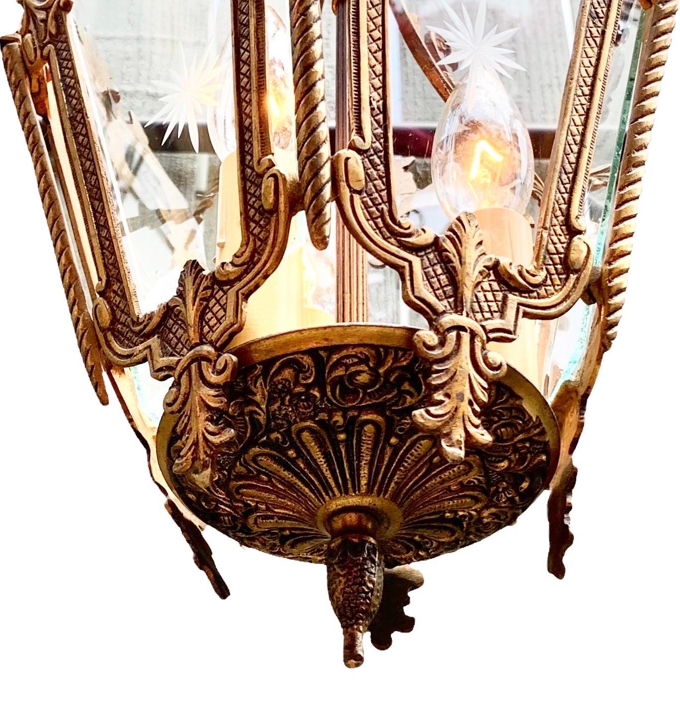 Vintage French Louis XV Style Gilded Bronze Lantern In Good Condition In New Orleans, LA