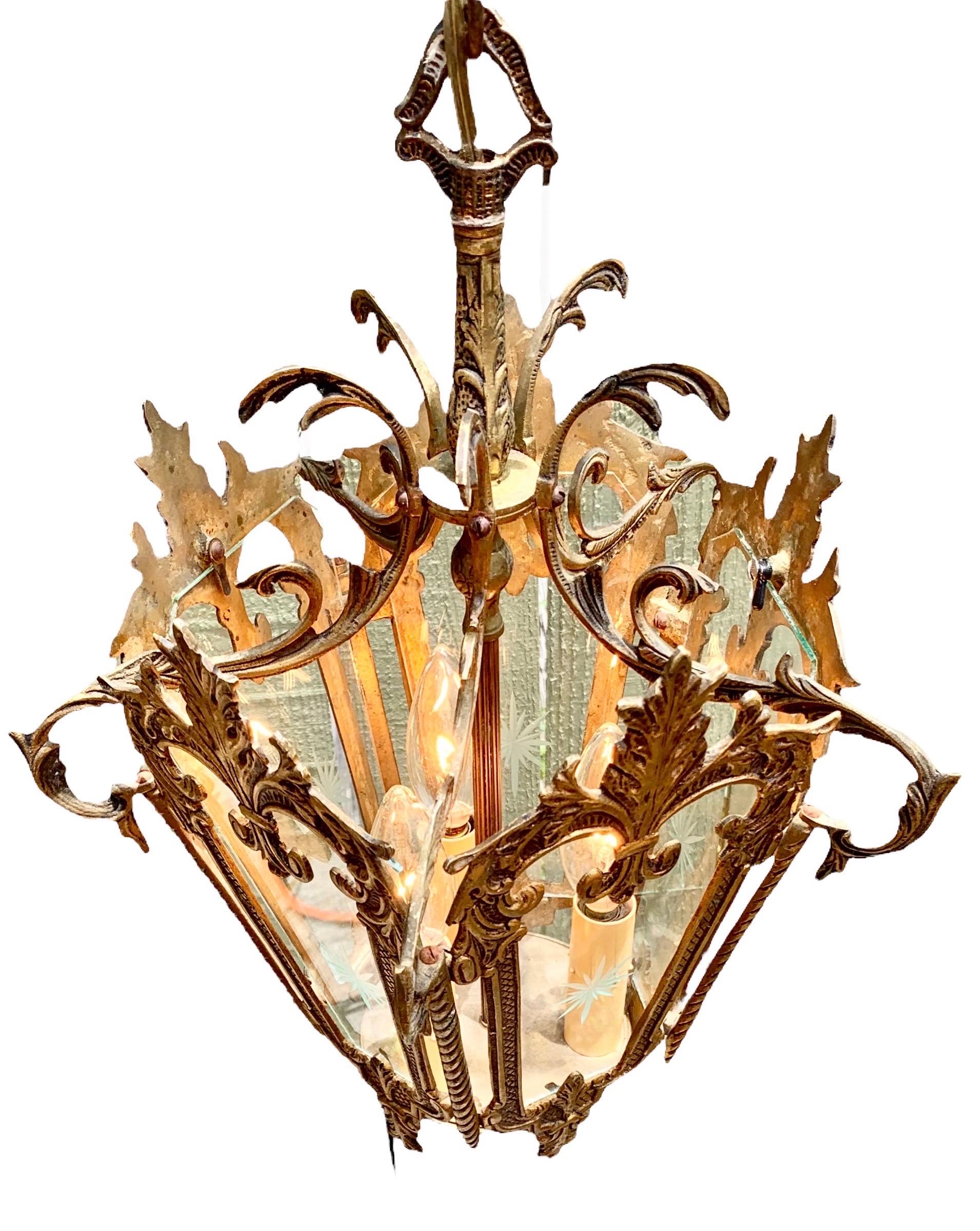 Mid-20th Century Vintage French Louis XV Style Gilded Bronze Lantern