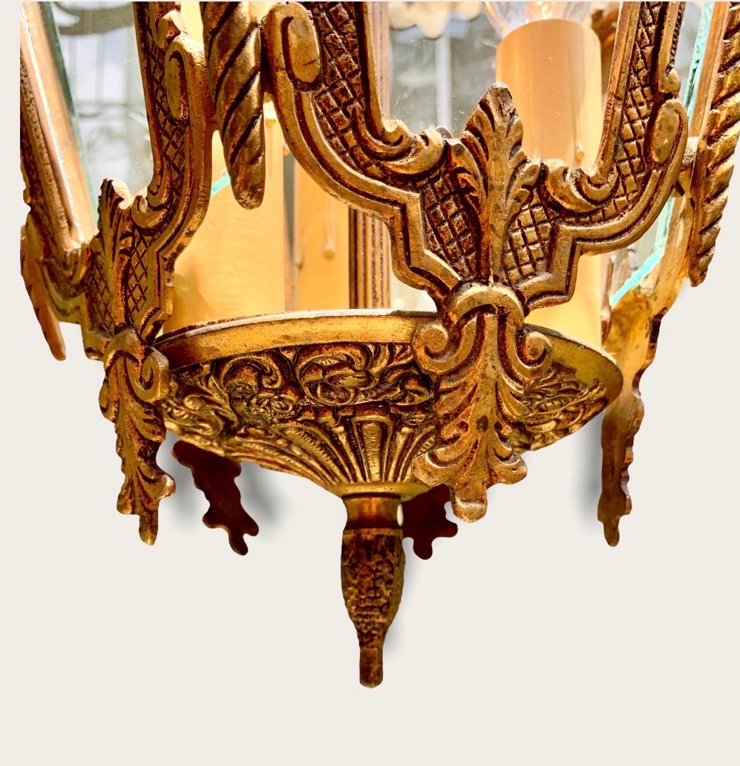Vintage French Louis XV Style Gilded Bronze Lantern 1