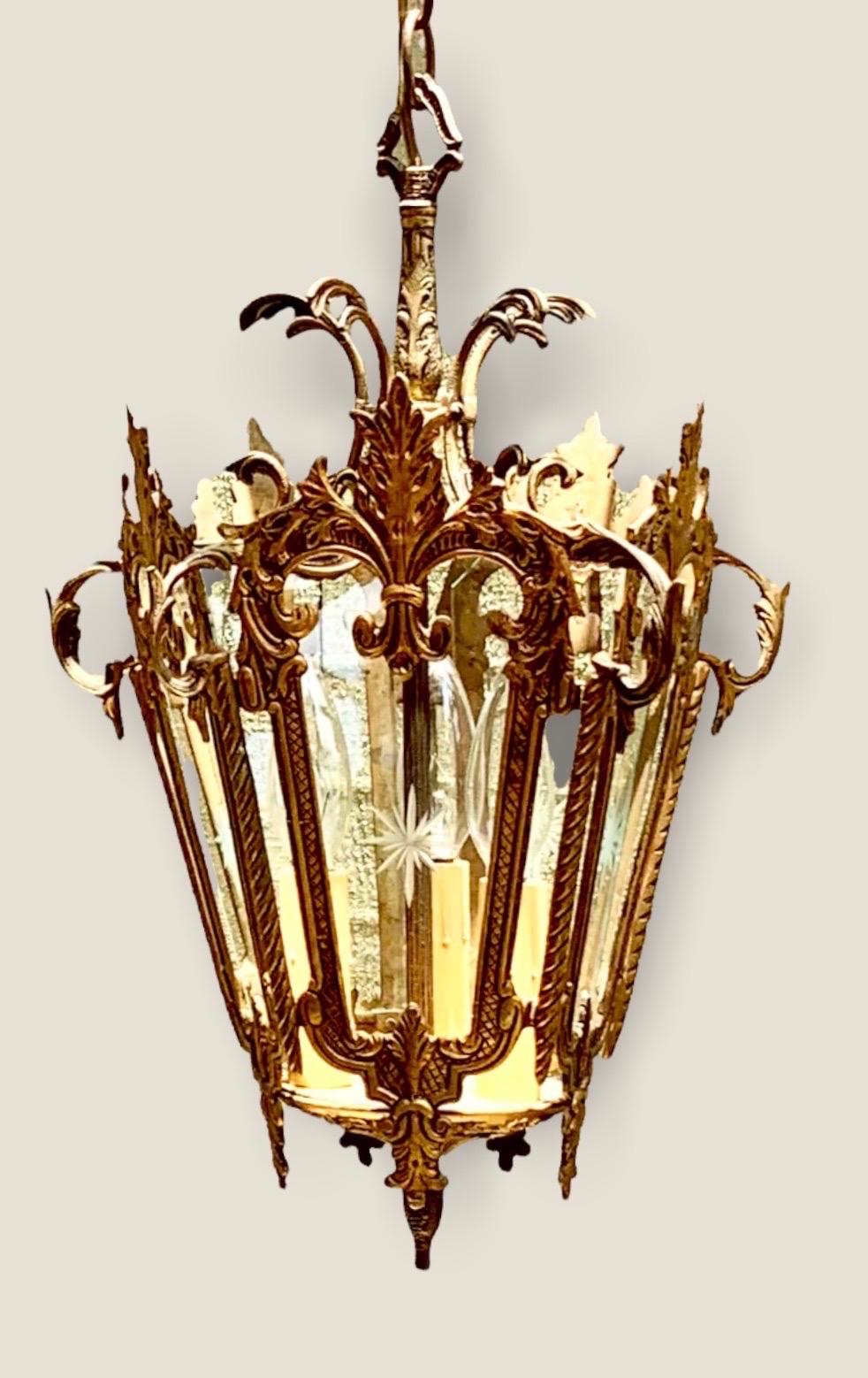 Vintage French Louis XV Style Gilded Bronze Lantern 3
