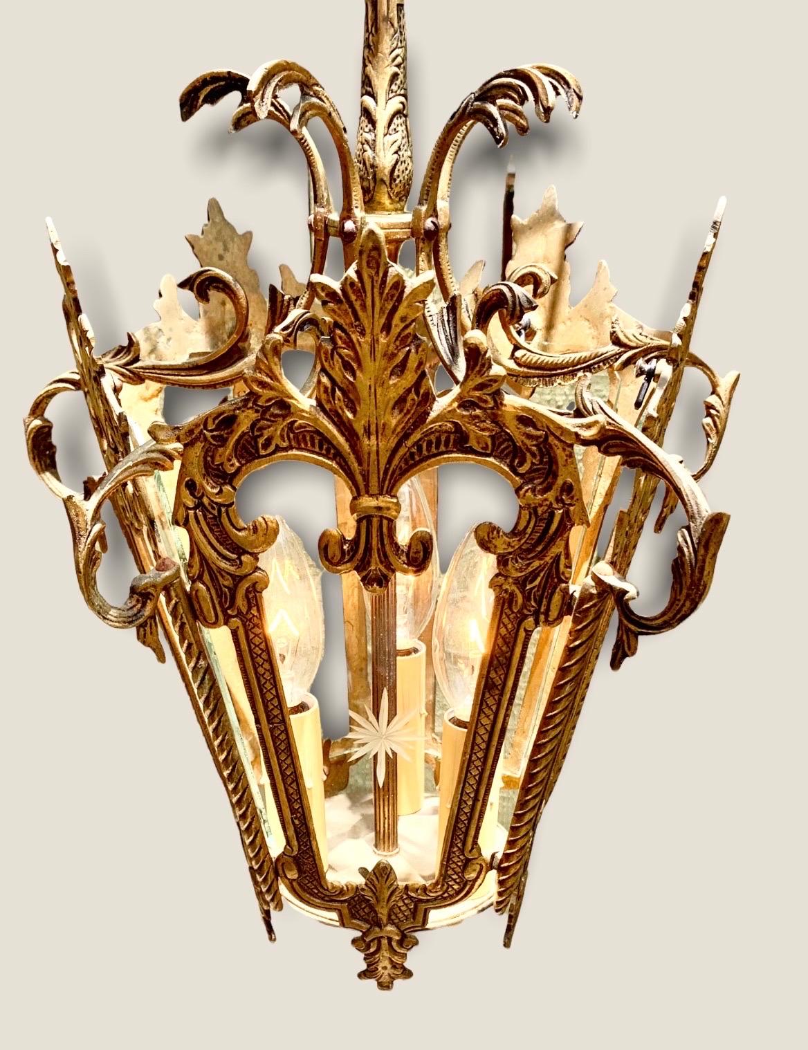 Vintage French Louis XV Style Gilded Bronze Lantern 4