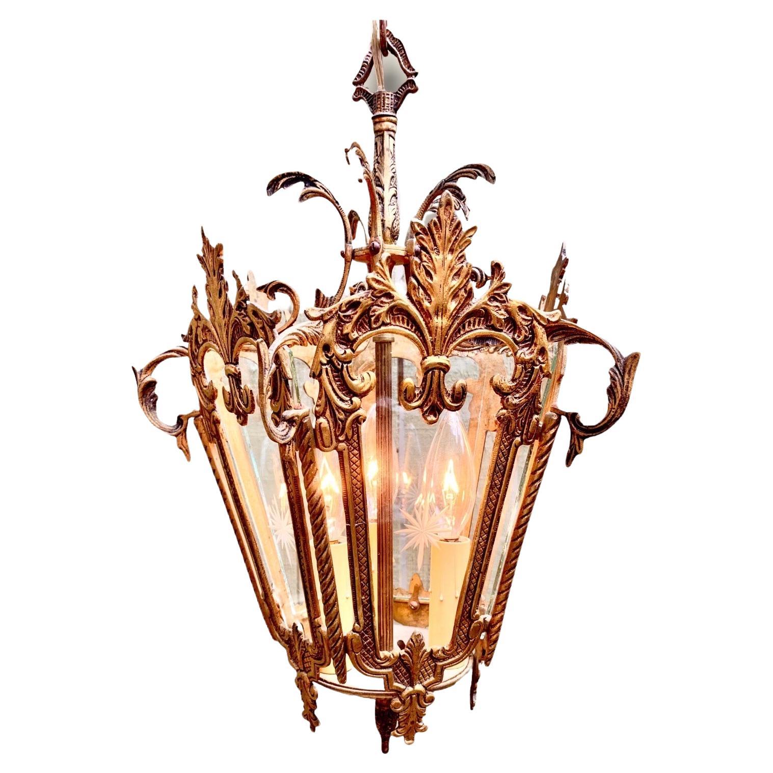Vintage French Louis XV Style Gilded Bronze Lantern